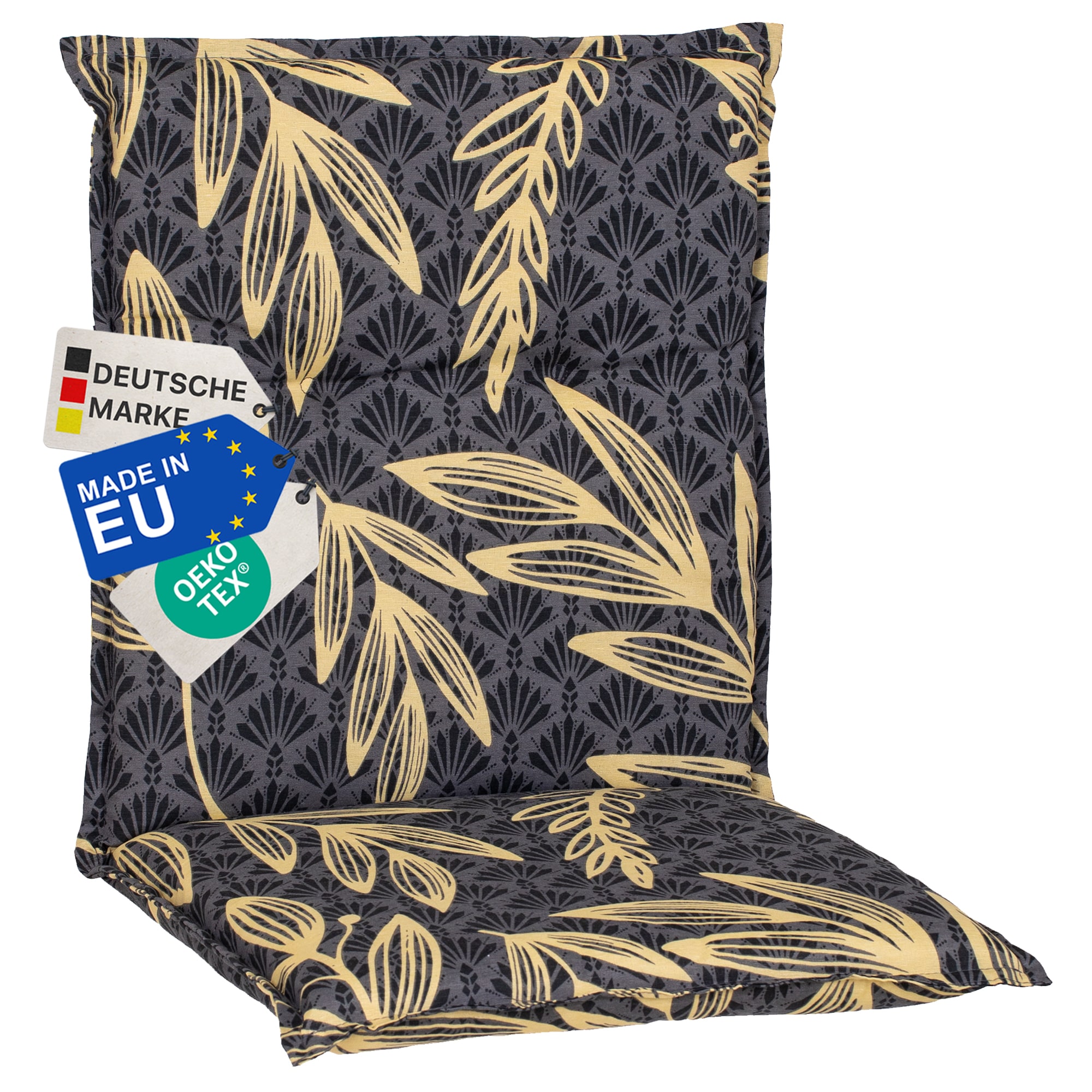 NYVI Gartenstuhl-Auflage Barcelona &ndash; Niedriglehnerauflage f&uuml;r Gartenst&uuml;hle Anzahl:1x;Dessin:Goldene Bl&auml;tter 