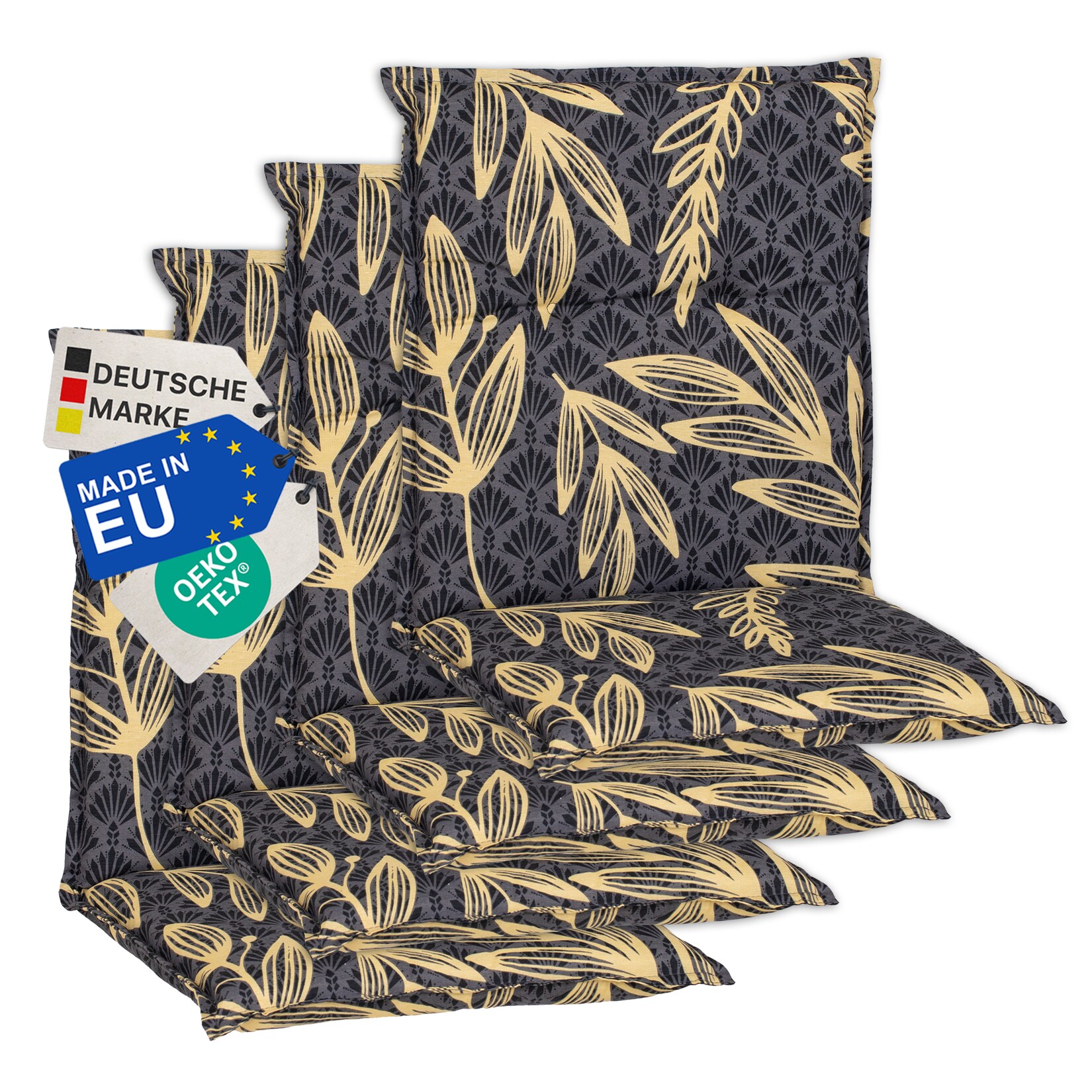 Gartenstuhl-Auflage Barcelona – Niedriglehnerauflage für Gartenstühle Anzahl:4er Set;Dessin:Goldene Blätter