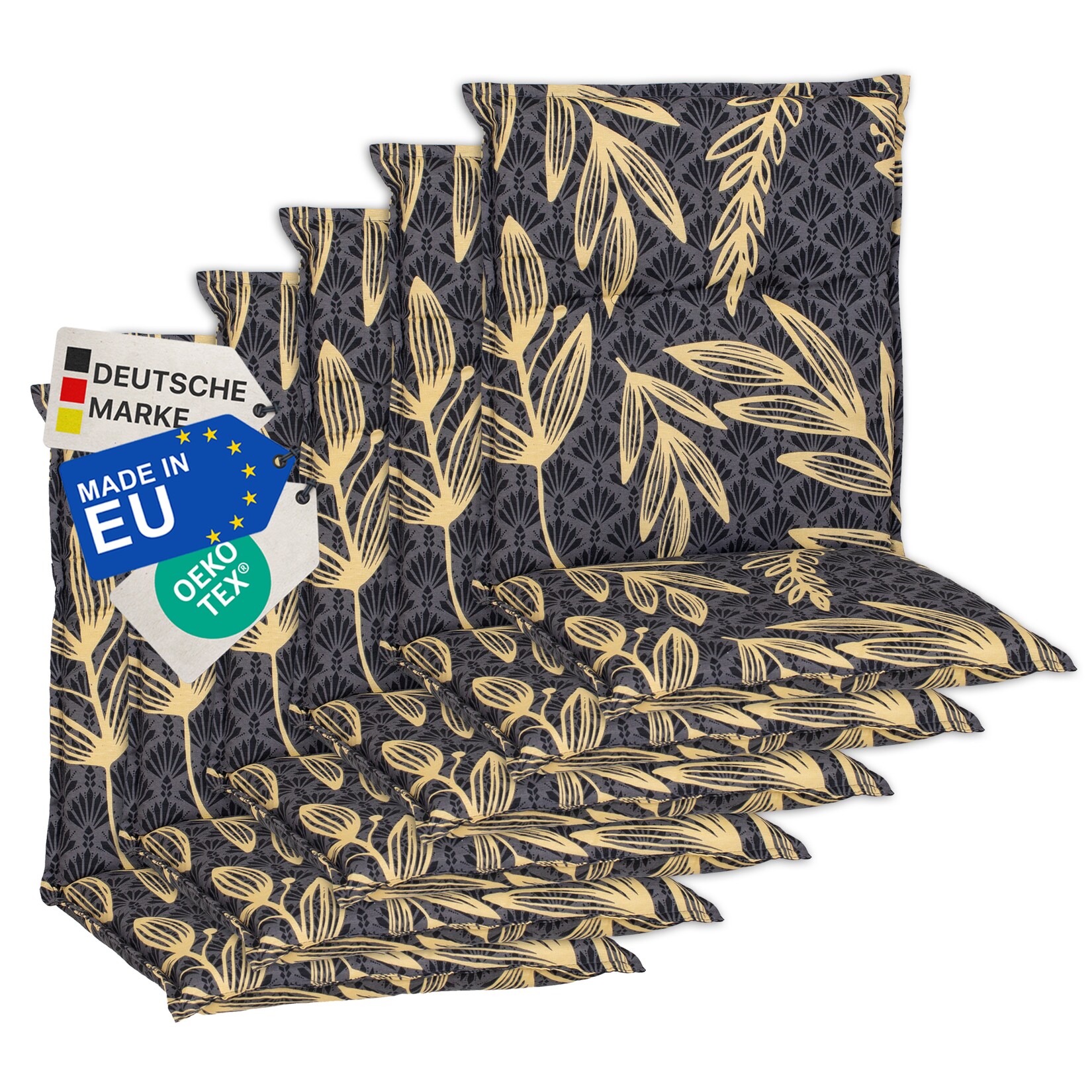 Gartenstuhl-Auflage Barcelona – Niedriglehnerauflage für Gartenstühle Anzahl:6er Set;Dessin:Goldene Blätter