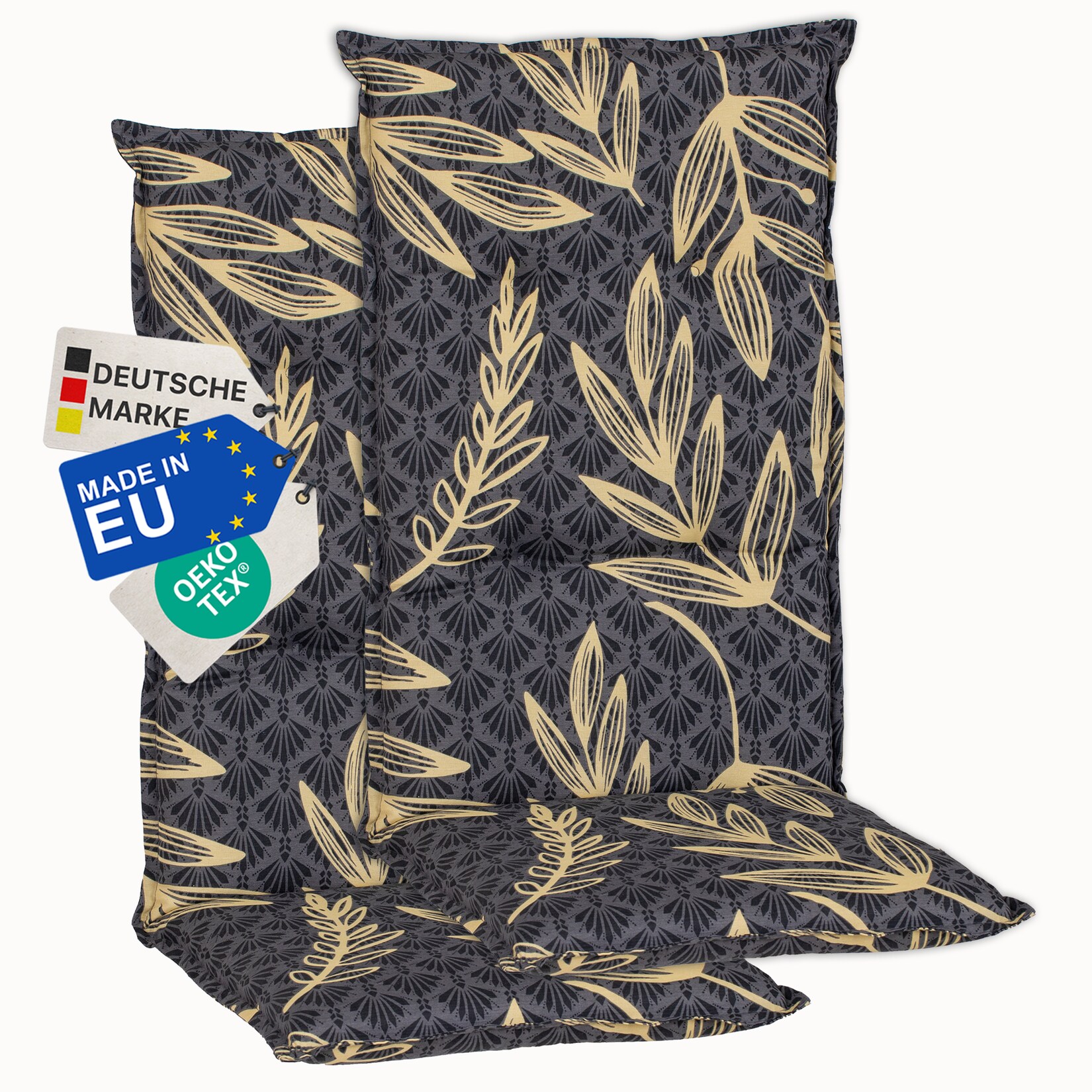 Gartenstuhl-Auflage Barcelona – Hochlehnerauflage für Gartenstühle Anzahl:2er Set;Dessin:Goldene Blätter