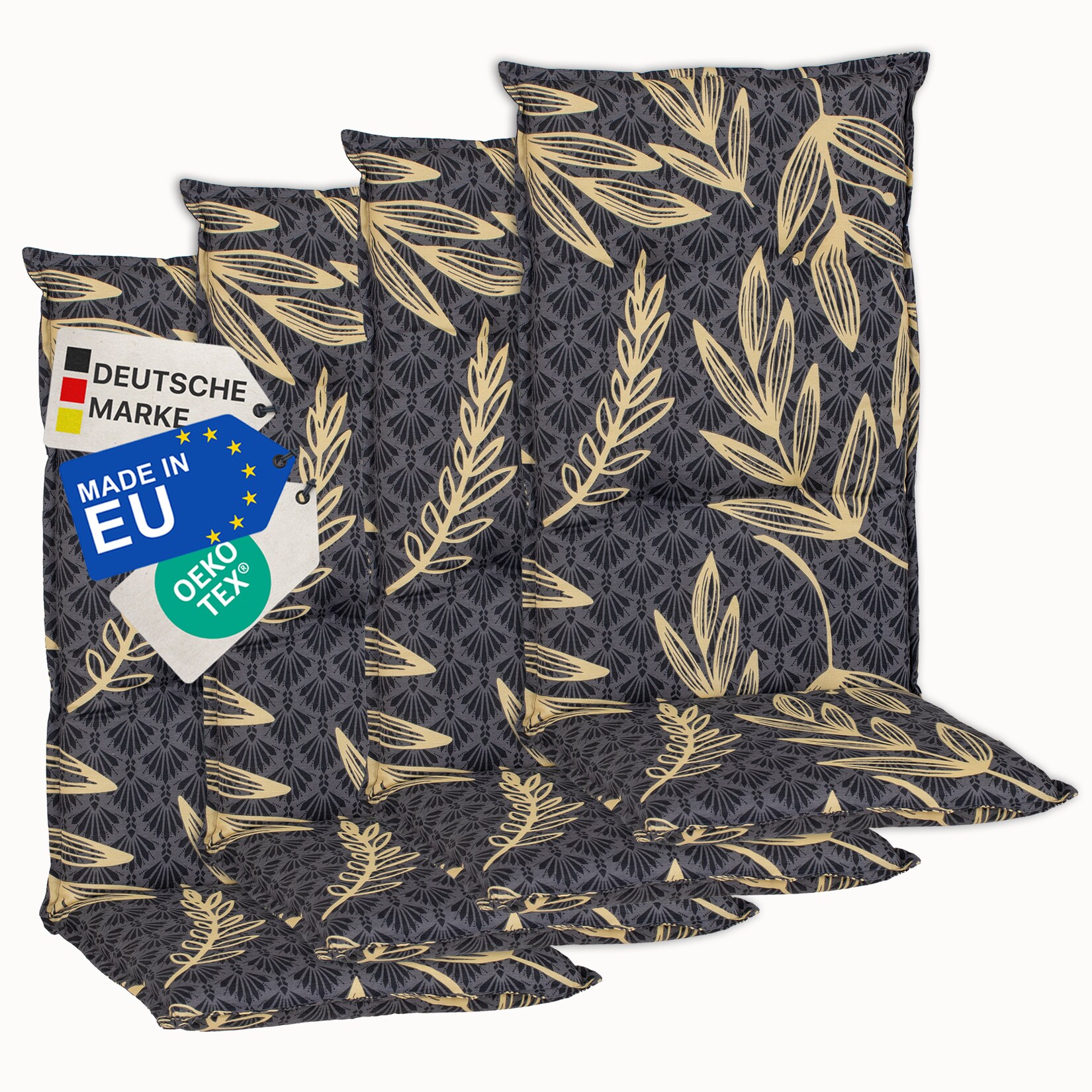 Gartenstuhl-Auflage Barcelona – Hochlehnerauflage für Gartenstühle Anzahl:4er Set;Dessin:Goldene Blätter