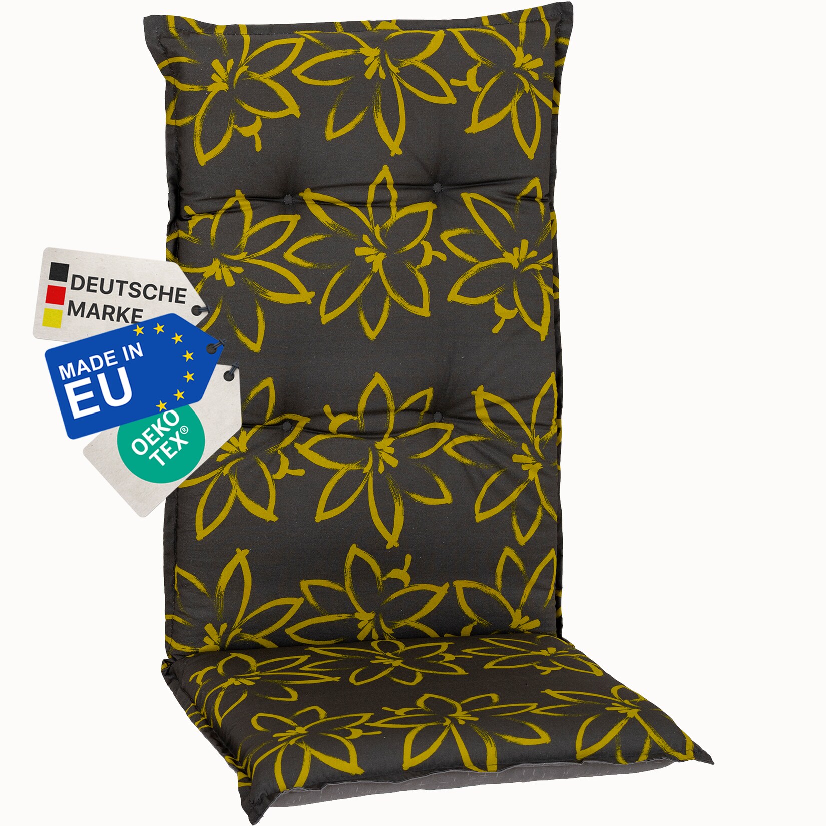 Gartenstuhl-Auflage Barcelona – Hochlehnerauflage für Gartenstühle Anzahl:1x;Dessin:Gelbe Blume