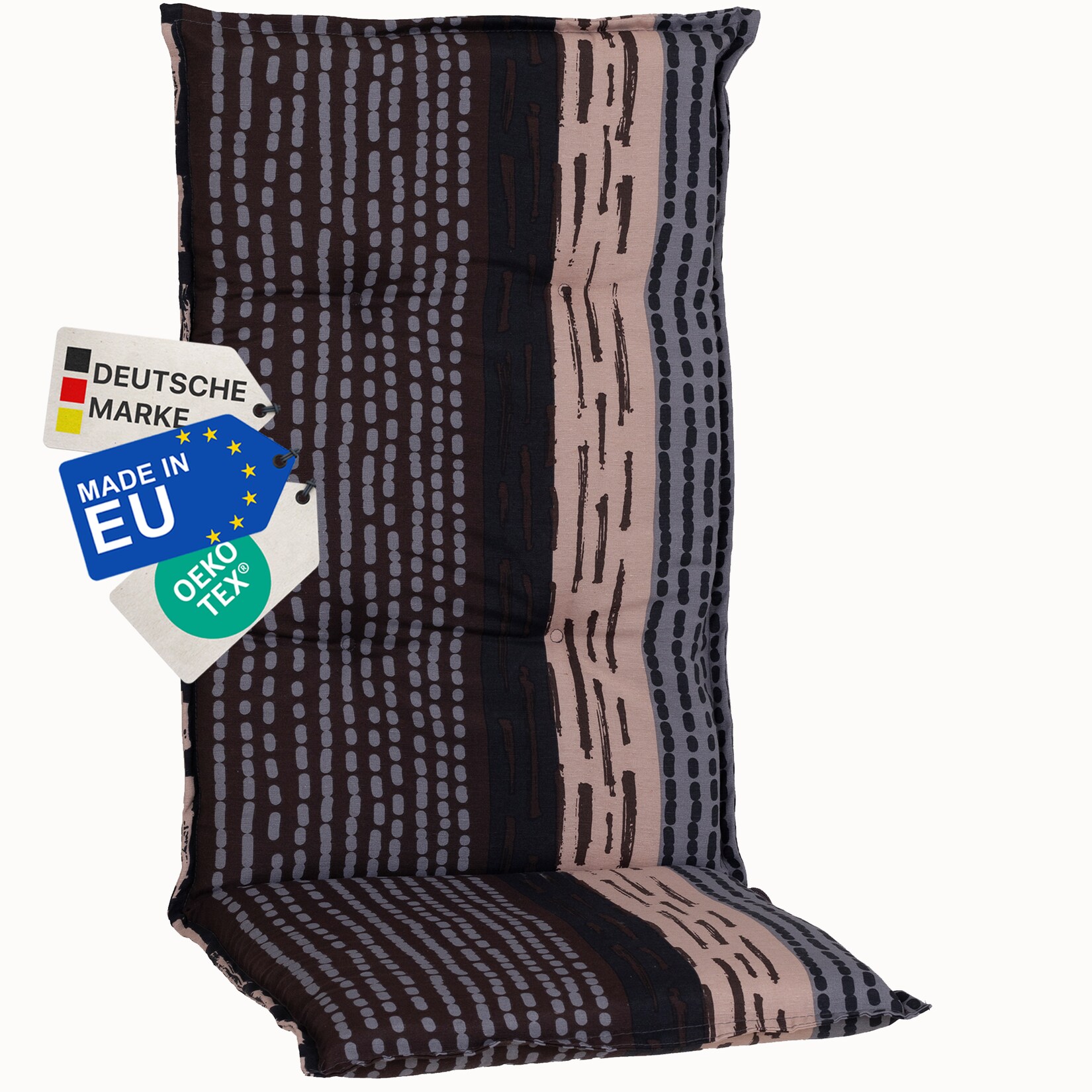 Gartenstuhl-Auflage Barcelona – Hochlehnerauflage für Gartenstühle Anzahl:1x;Dessin:Bangui Grau