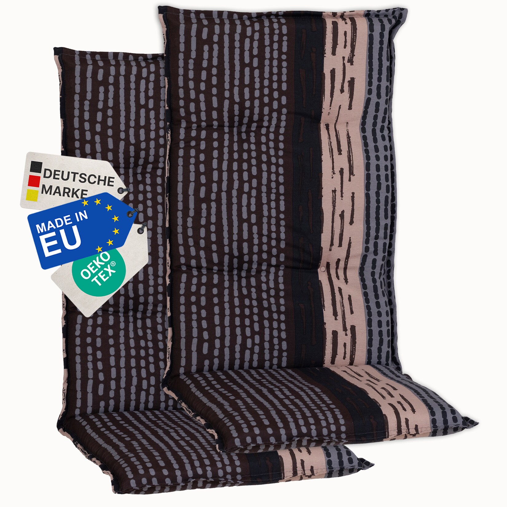 Gartenstuhl-Auflage Barcelona – Hochlehnerauflage für Gartenstühle Anzahl:2er Set;Dessin:Bangui Grau