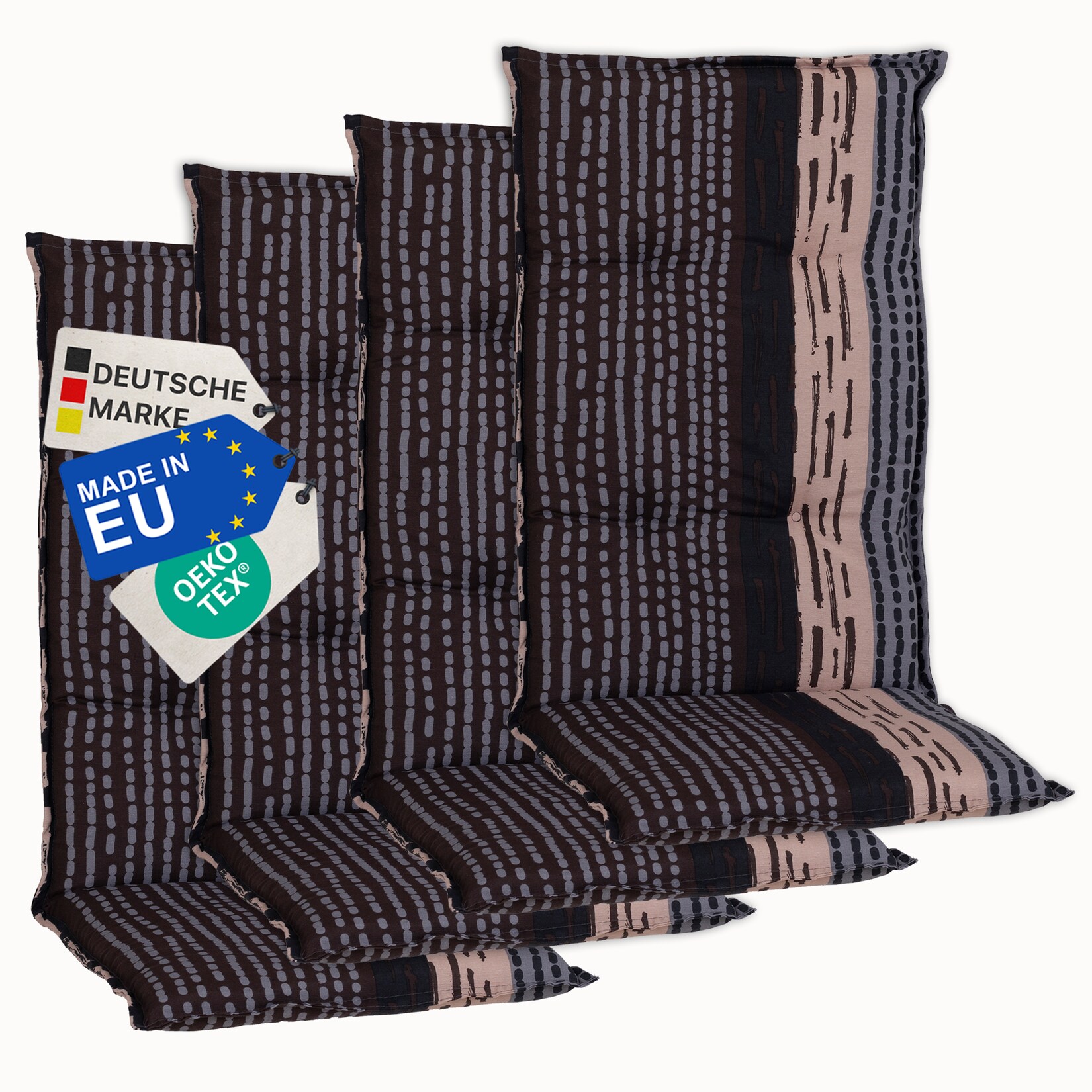 Gartenstuhl-Auflage Barcelona – Hochlehnerauflage für Gartenstühle Anzahl:4er Set;Dessin:Bangui Grau