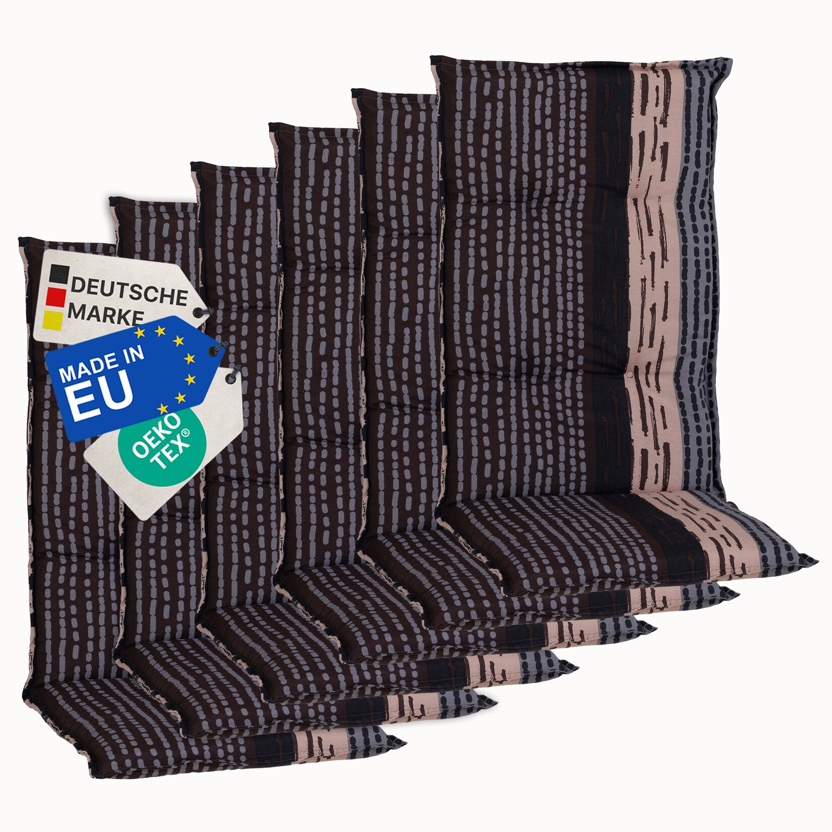 Gartenstuhl-Auflage Barcelona – Hochlehnerauflage für Gartenstühle Anzahl:6er Set;Dessin:Bangui Grau