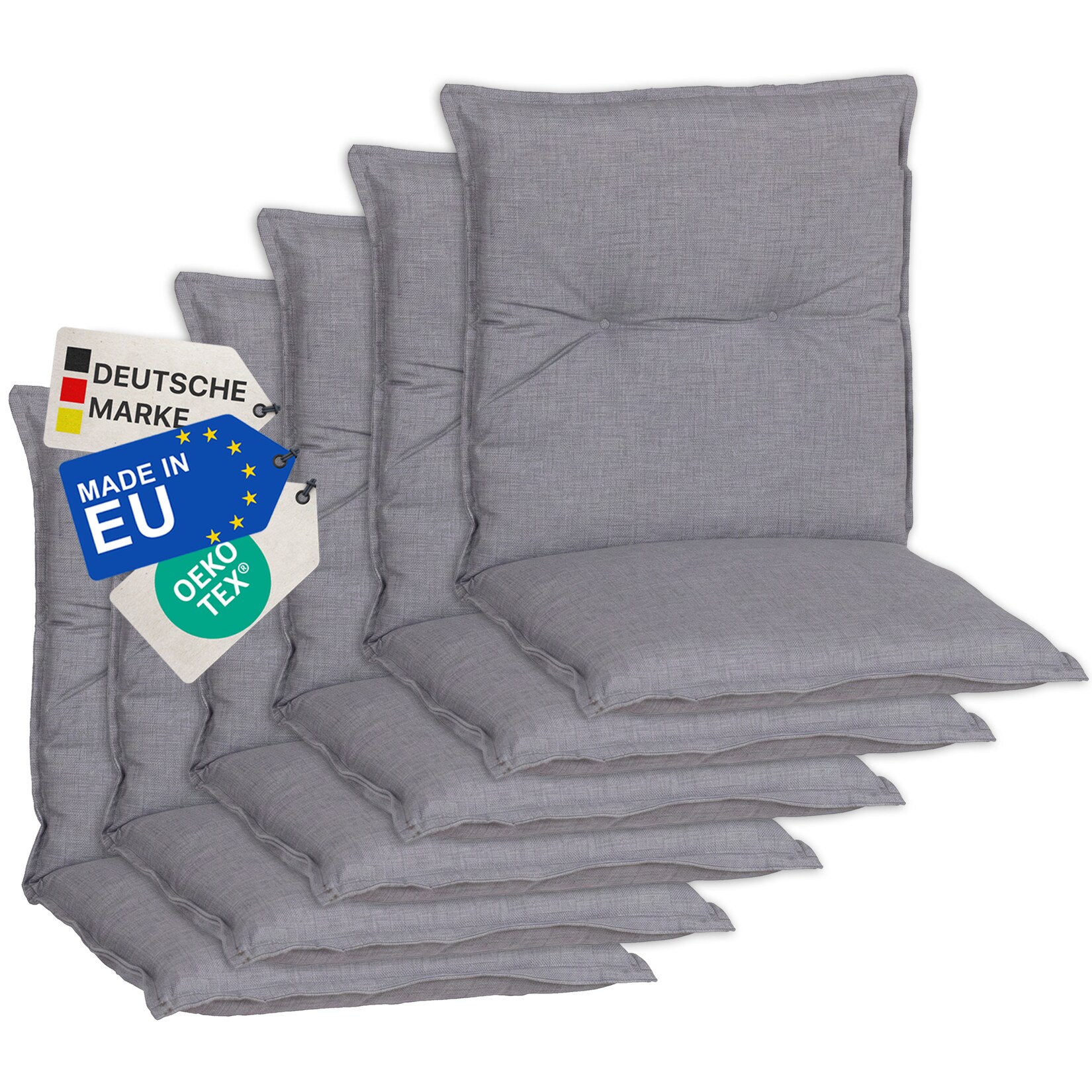 Gartenstuhl-Auflage Barcelona – Niedriglehnerauflage für Gartenstühle Anzahl:6er Set;Dessin:Mittelgrau