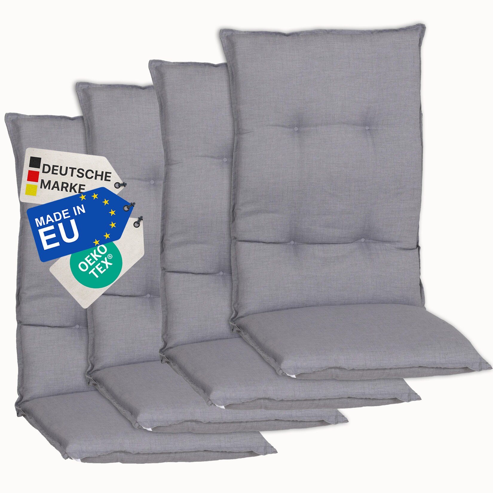 Gartenstuhl-Auflage Barcelona – Hochlehnerauflage für Gartenstühle Anzahl:4er Set;Dessin:Mittelgrau