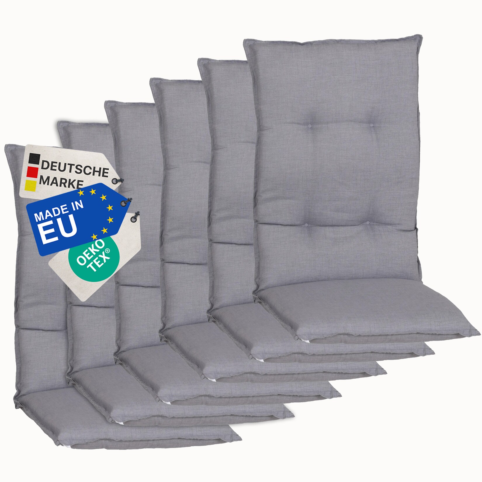 Gartenstuhl-Auflage Barcelona – Hochlehnerauflage für Gartenstühle Anzahl:6er Set;Dessin:Mittelgrau