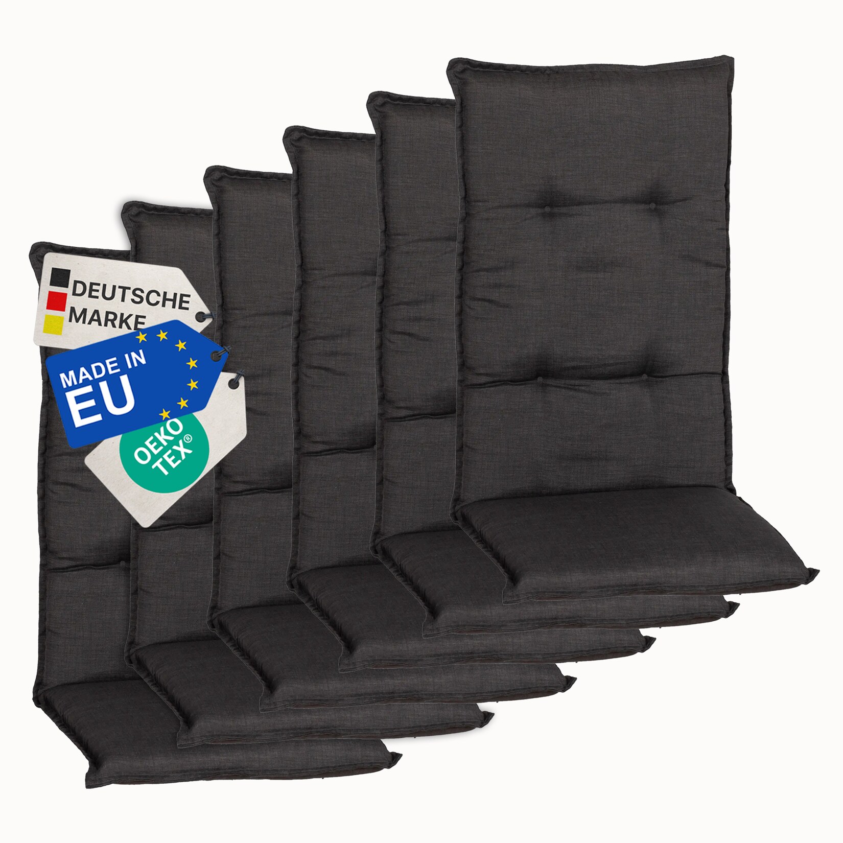Gartenstuhl-Auflage Barcelona – Hochlehnerauflage für Gartenstühle Anzahl:6er Set;Dessin:Dunkelgrau