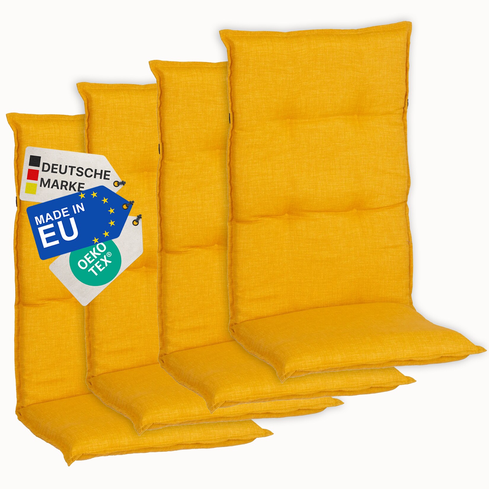 Gartenstuhl-Auflage Barcelona – Hochlehnerauflage für Gartenstühle Anzahl:4er Set;Dessin:Senfgelb