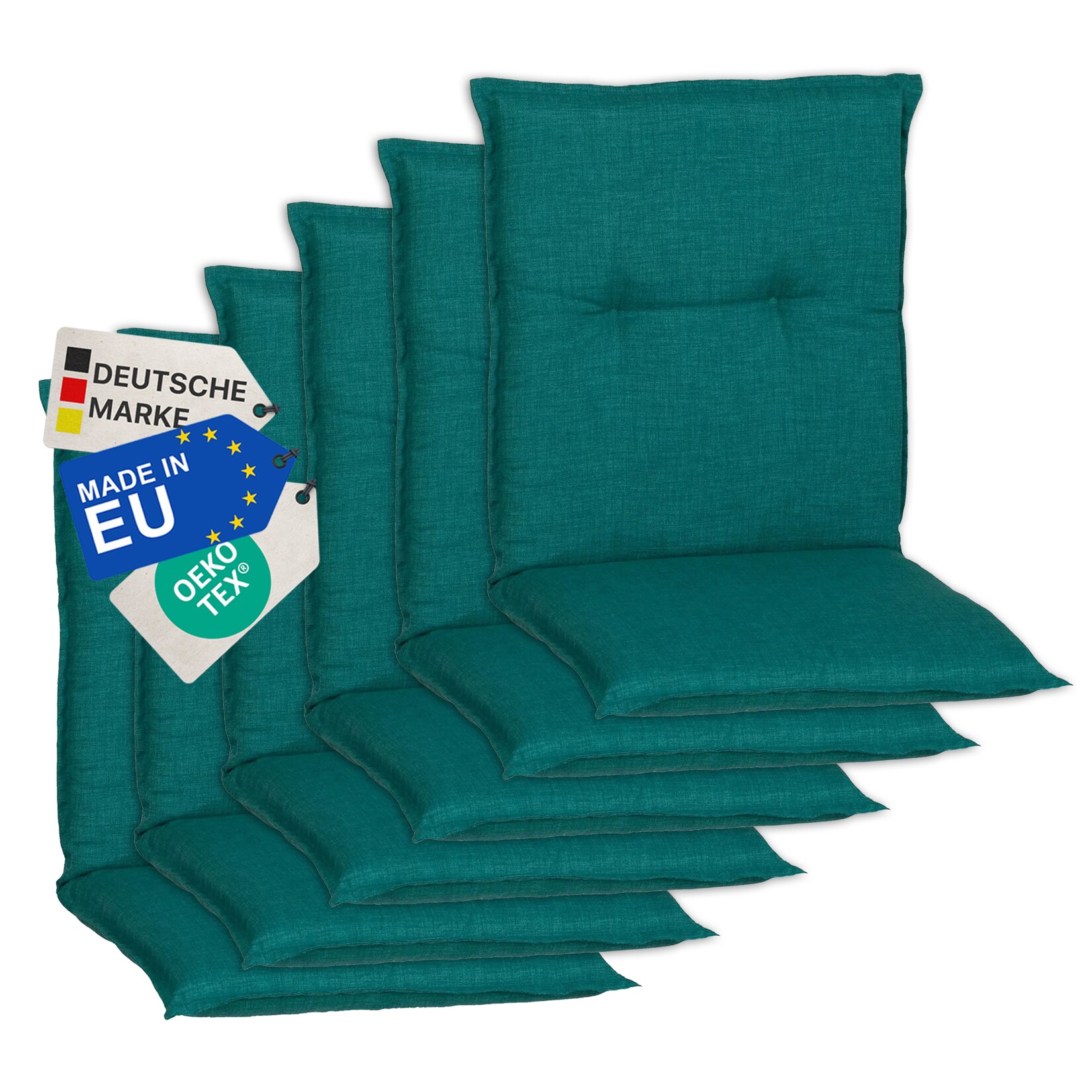 Gartenstuhl-Auflage Barcelona – Niedriglehnerauflage für Gartenstühle Anzahl:6er Set;Dessin:Türkis