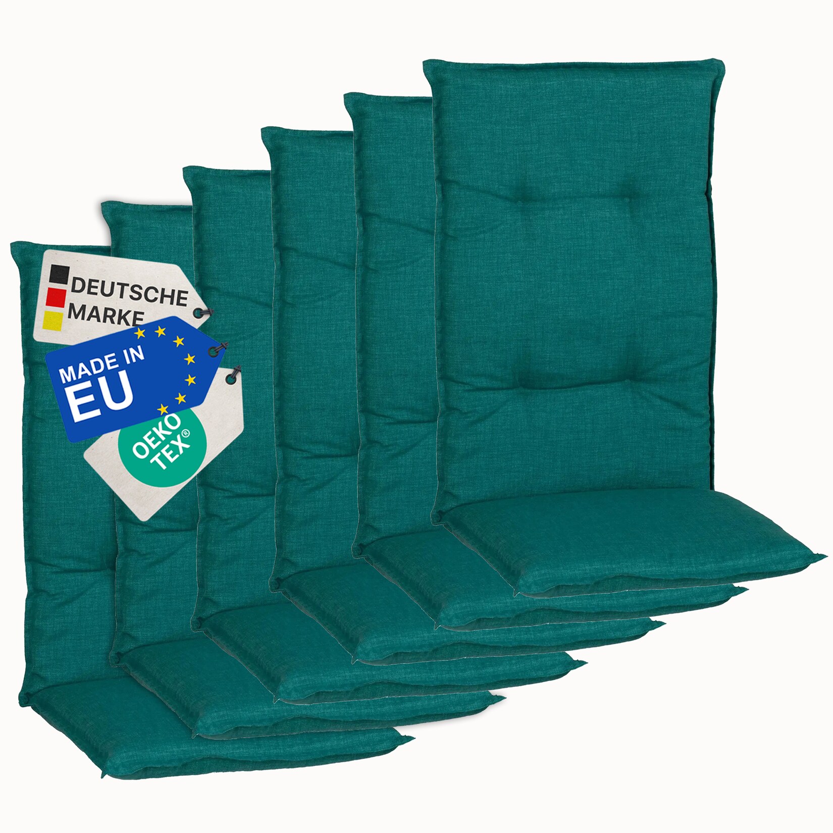 Gartenstuhl-Auflage Barcelona – Hochlehnerauflage für Gartenstühle Anzahl:6er Set;Dessin:Türkis