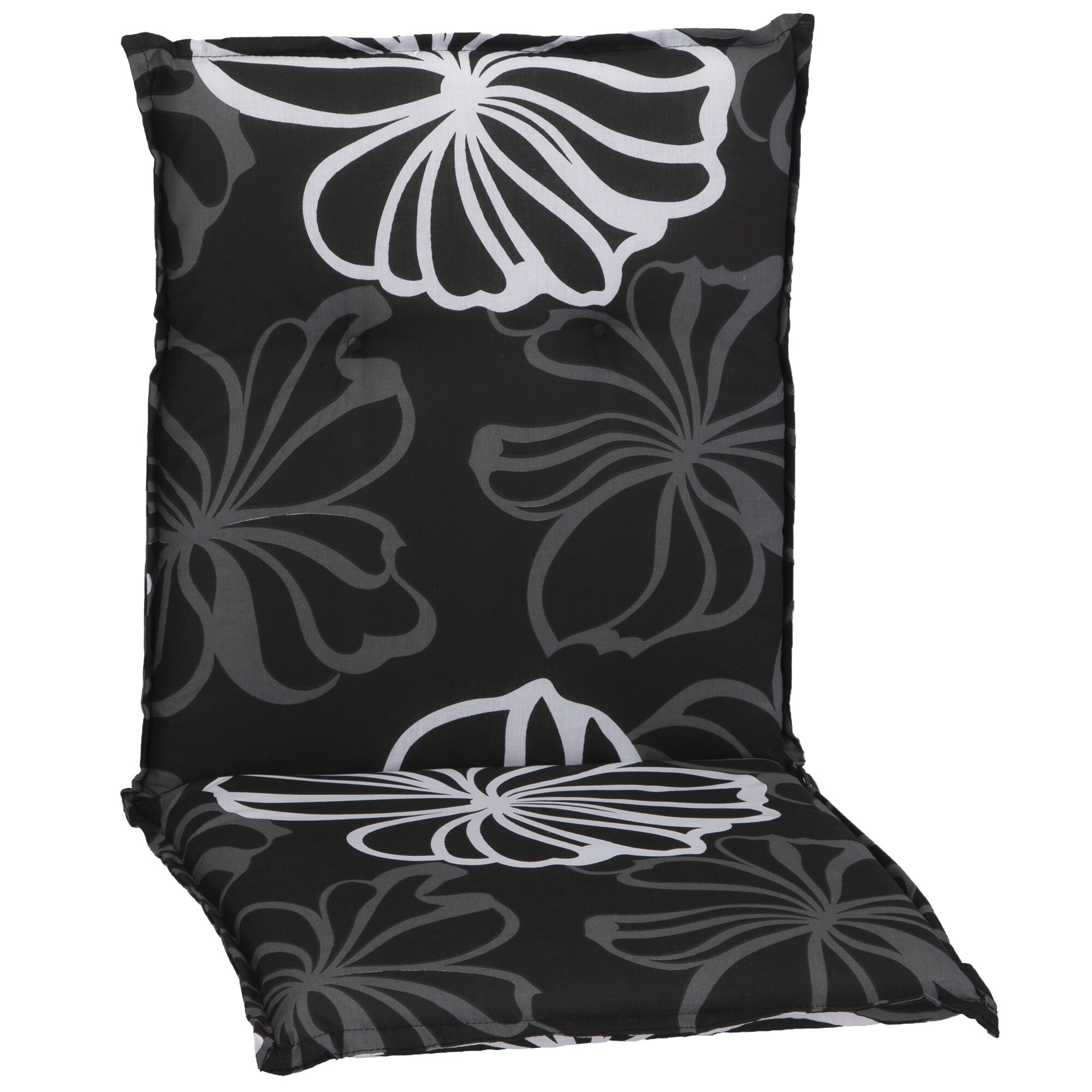 NYVI Gartenstuhl-Auflage Barcelona &ndash; Niedriglehnerauflage f&uuml;r Gartenst&uuml;hle Dessin:Black Flower;Anzahl:1x 