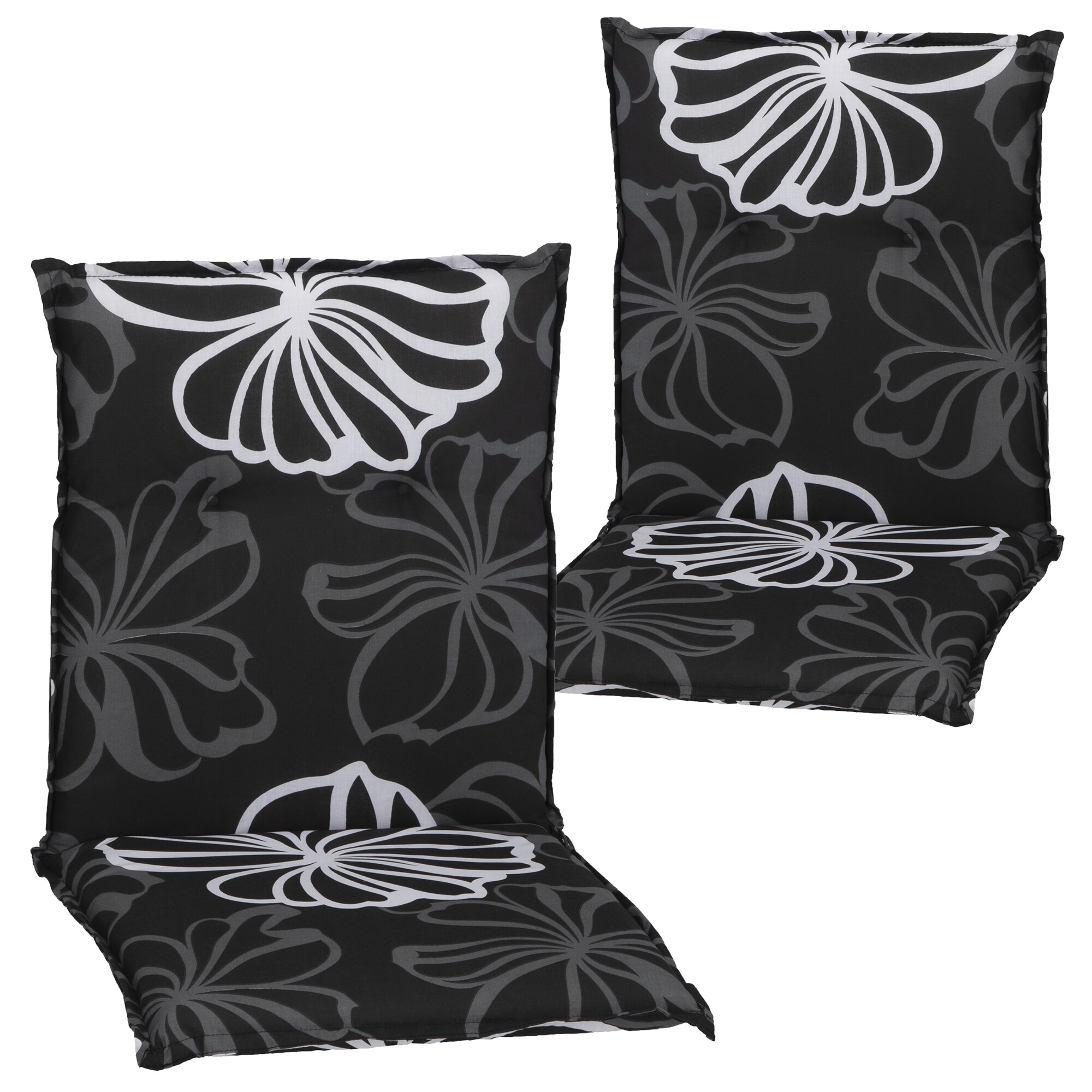 NYVI Gartenstuhl-Auflage Barcelona &ndash; Niedriglehnerauflage f&uuml;r Gartenst&uuml;hle Dessin:Black Flower;Anzahl:2er Set 