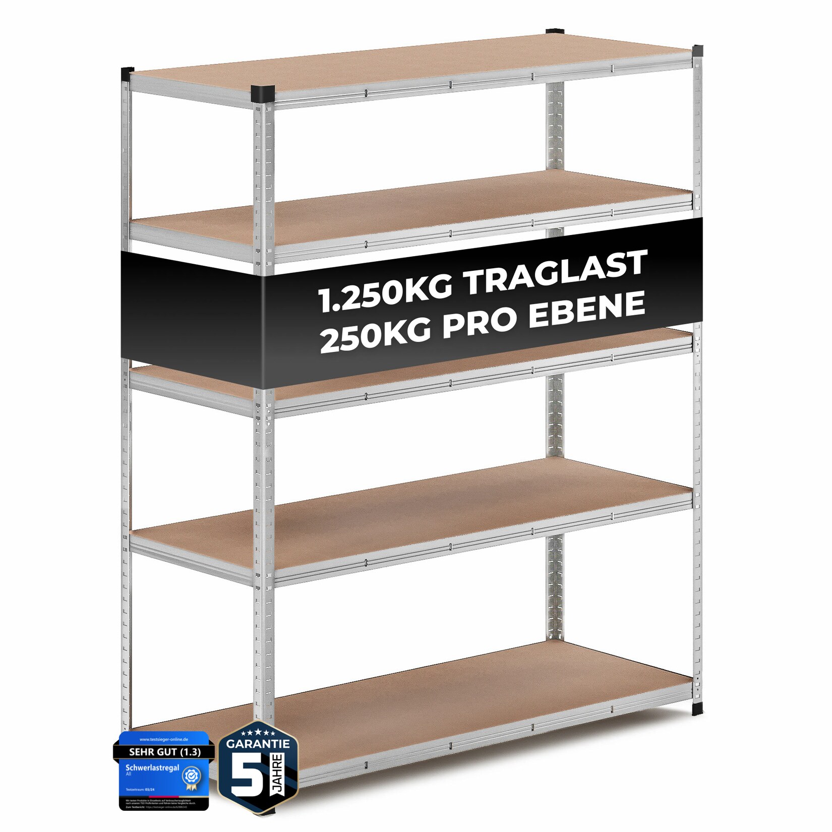 Premium Schwerlastregal 180x150x60cm Silber – Bis  belastbar, höhenverstellbar, Stecksystem, ideal für Lager, Garage & Keller