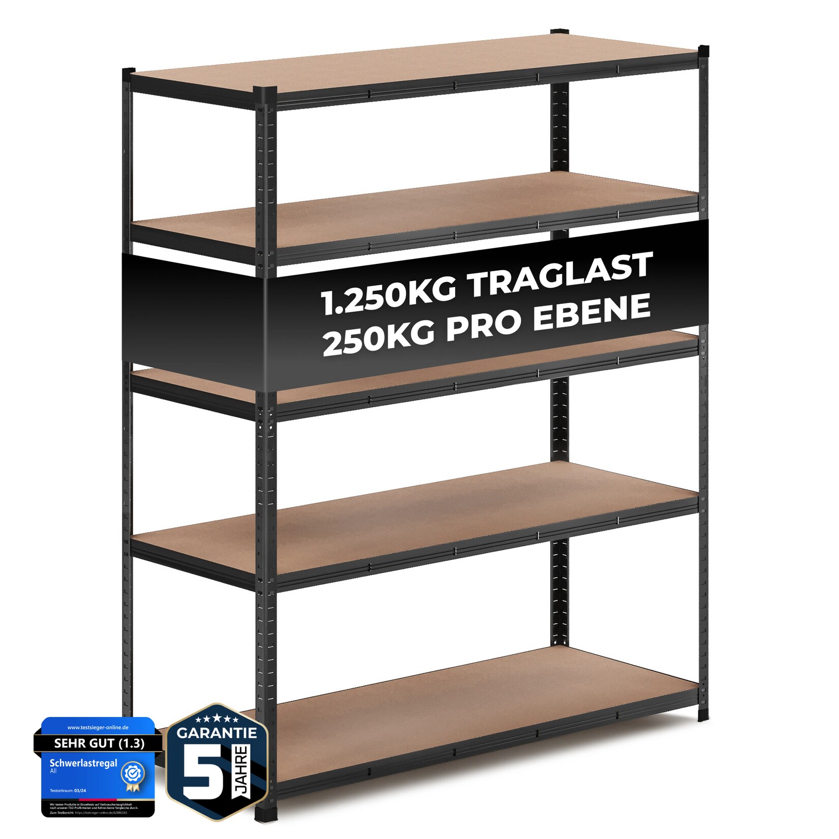 Premium Schwerlastregal 180x150x60cm Schwarz – Bis  belastbar, höhenverstellbar, Stecksystem, ideal für Lager, Garage & Keller