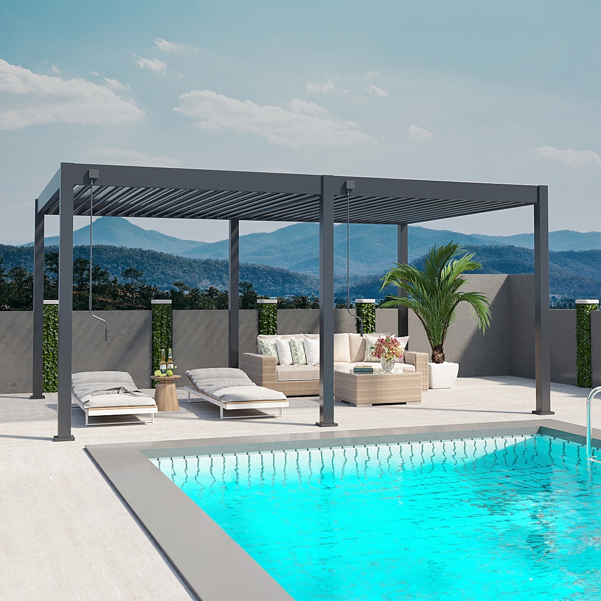 Weide Deluxe | Pergola Voll Aluminium freistehend | 3,6 x 5,3 M | Lamellendach anthrazit? 