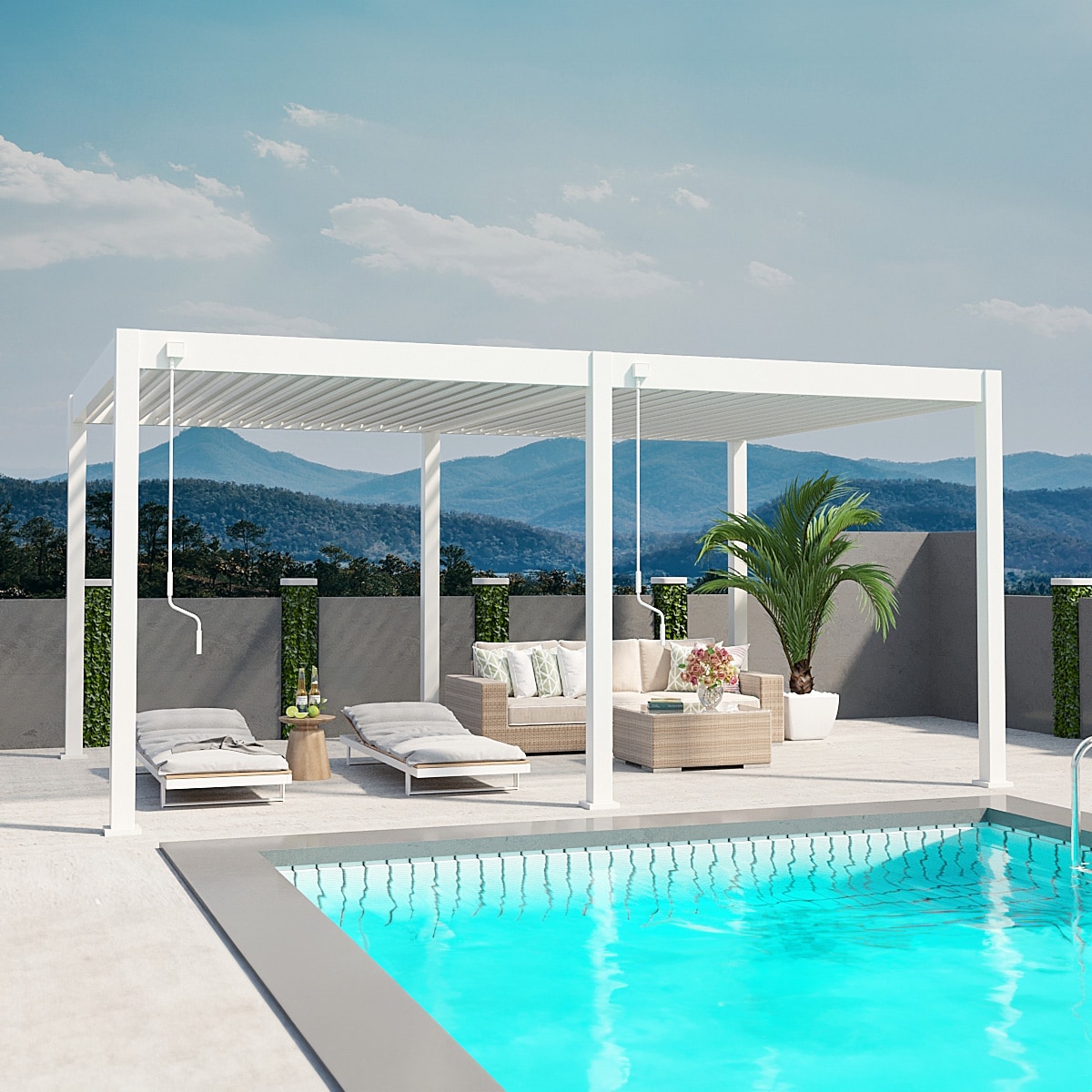 Weide Deluxe | Pergola Voll Aluminium freistehend | 3,6 x 5,3 M | Lamellendach wei&szlig;? 