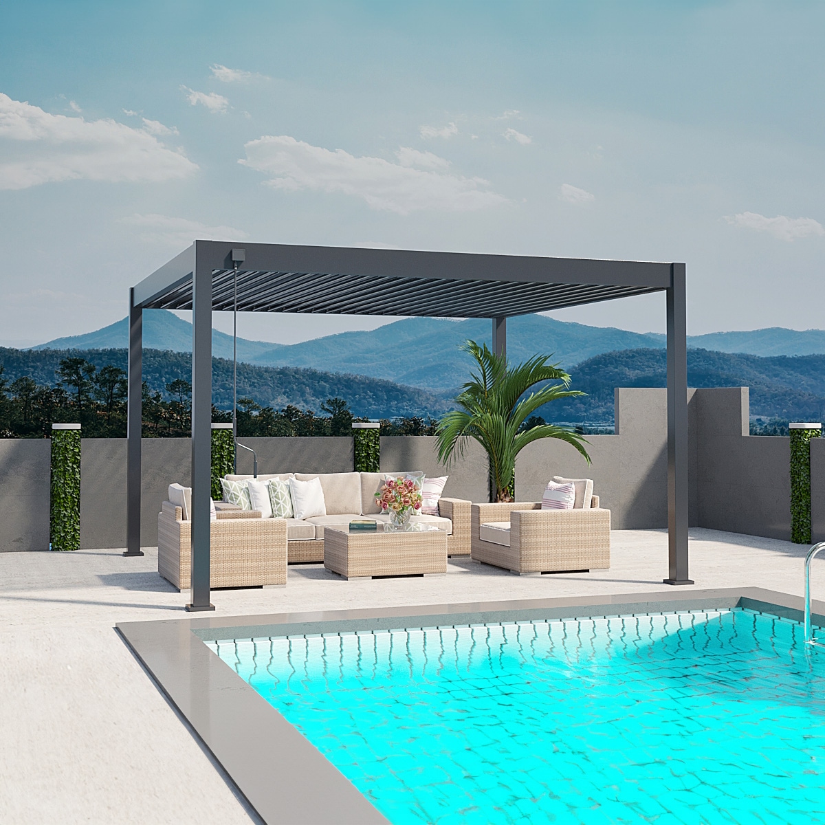 Weide Deluxe | Pergola Voll Aluminium freistehend | 3,6 x 4 M | Lamellendach anthrazit? 