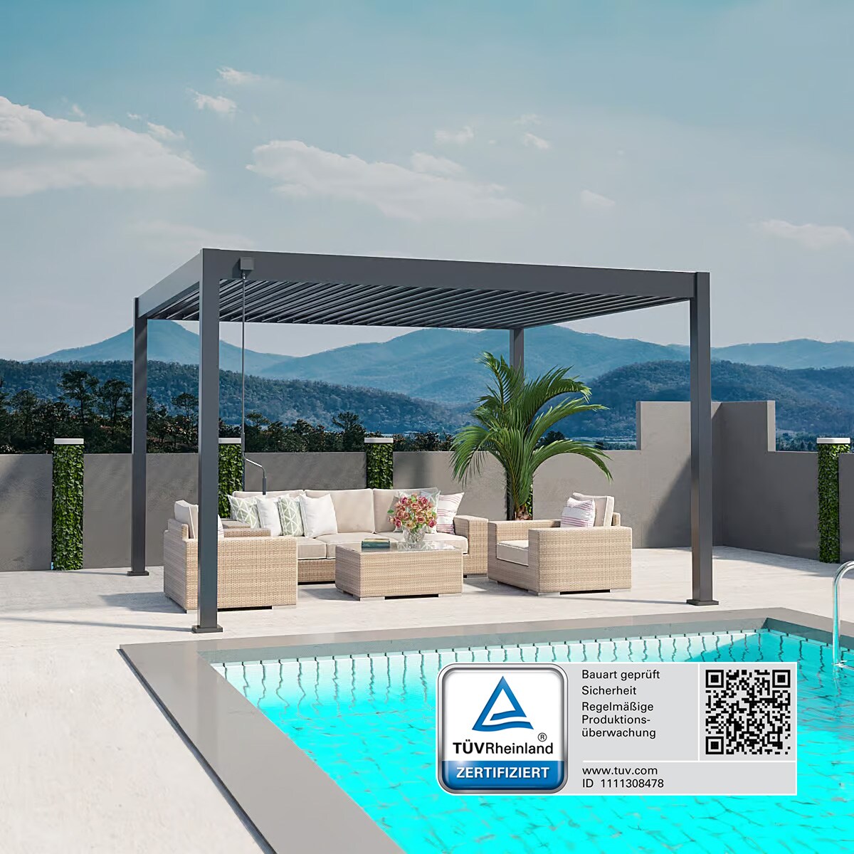 Weide Deluxe | Pergola Voll Aluminium freistehend | 3 x 4 M | Lamellendach anthrazit? 