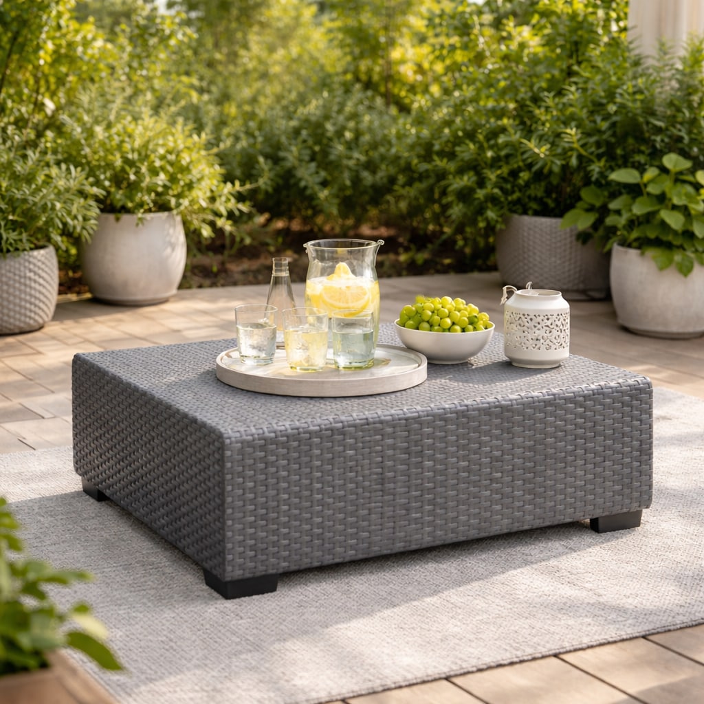 Allibert Salta Tisch anthrazit - Rattanoptik, wetterfest, Garten, Outdoor | Final Sale 
