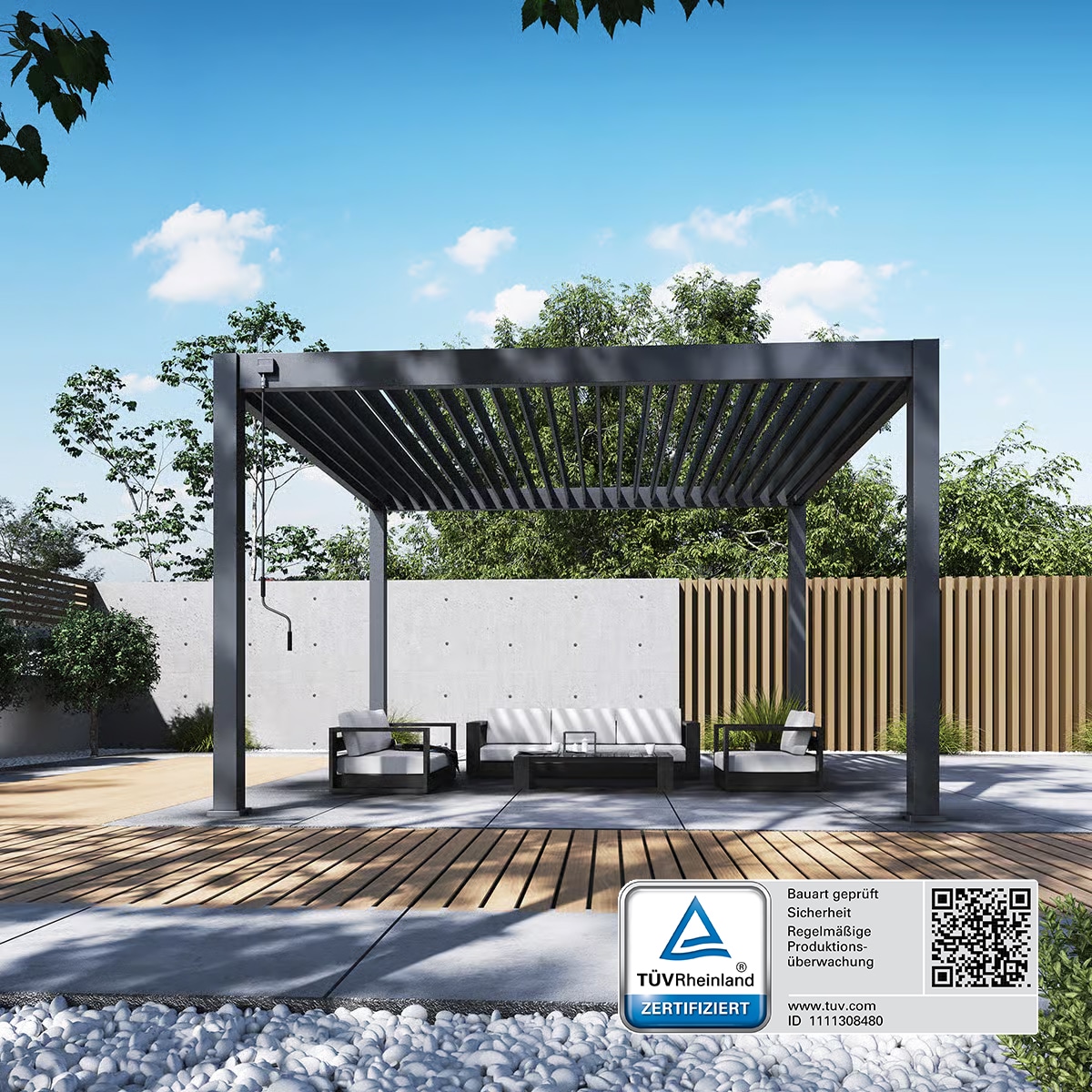 Weide Deluxe Plus | Pergola Voll Aluminium freistehend | 4 x 4 M | Lamellendach anthrazit? 