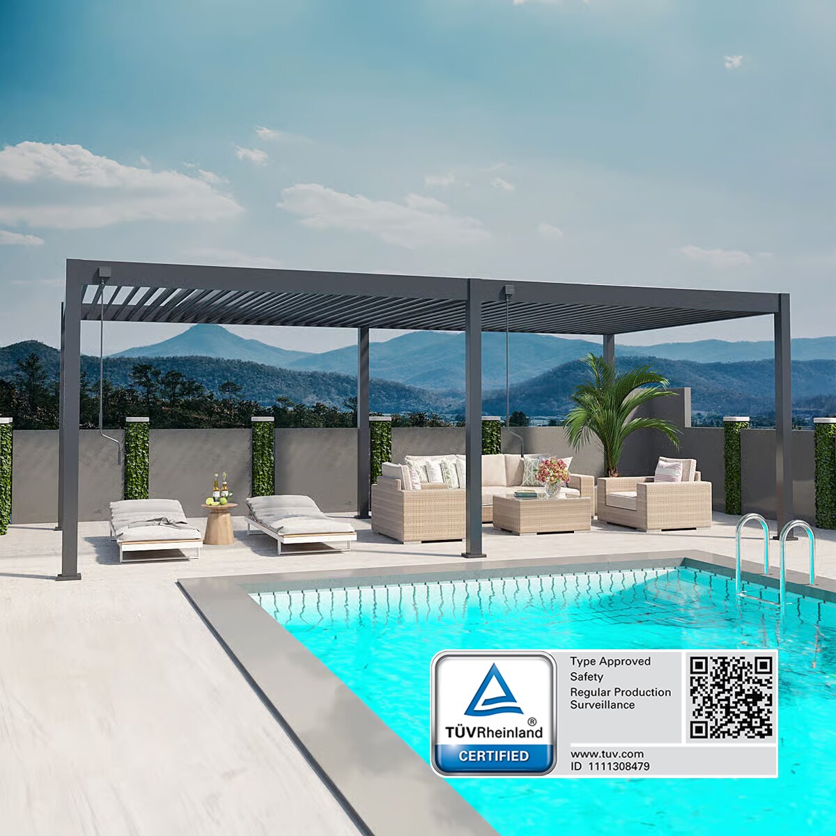 Weide Deluxe | Pergola Voll Aluminium freistehend | 3,6 x 7,2 M | Lamellendach anthrazit? 
