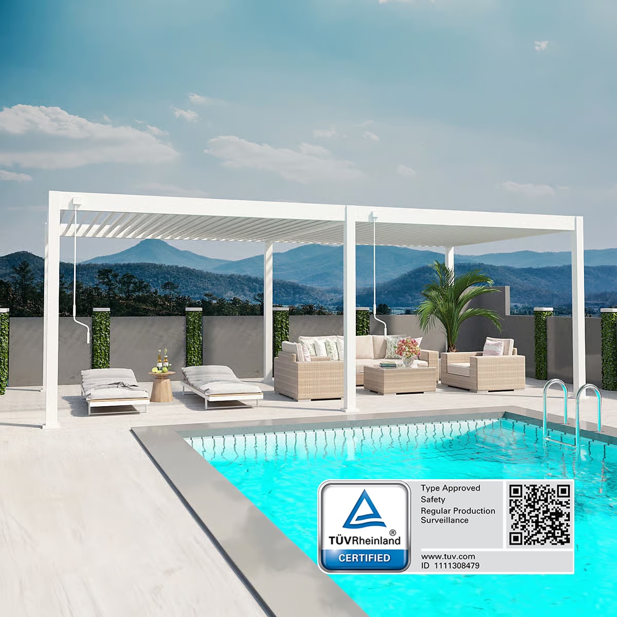 Weide Deluxe | Pergola Voll Aluminium freistehend | 3,6 x 7,2 M | Lamellendach wei&szlig;? 