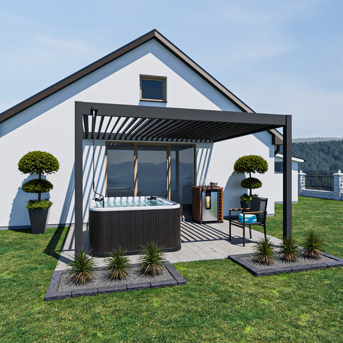 Weide Deluxe | Wand Pergola | Voll Aluminium | 3,6 x 4 M | Lamellendach anthrazit? 
