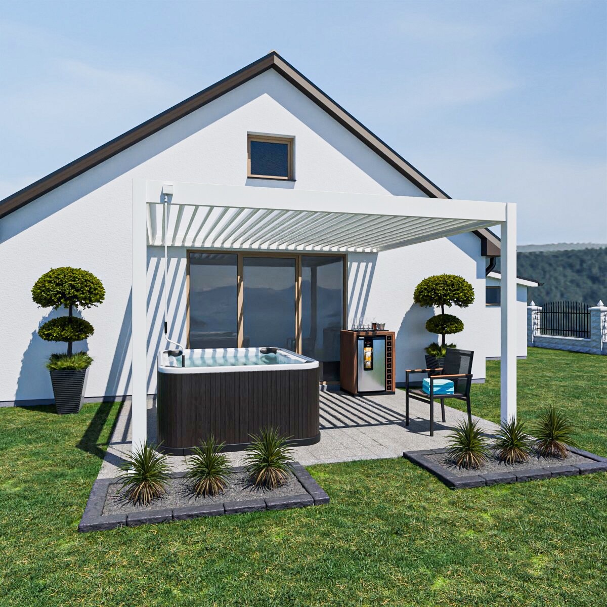 Weide Deluxe Wand Pavillon Terrassenüberdachung Aluminium 3,6 X 4 M Weiß