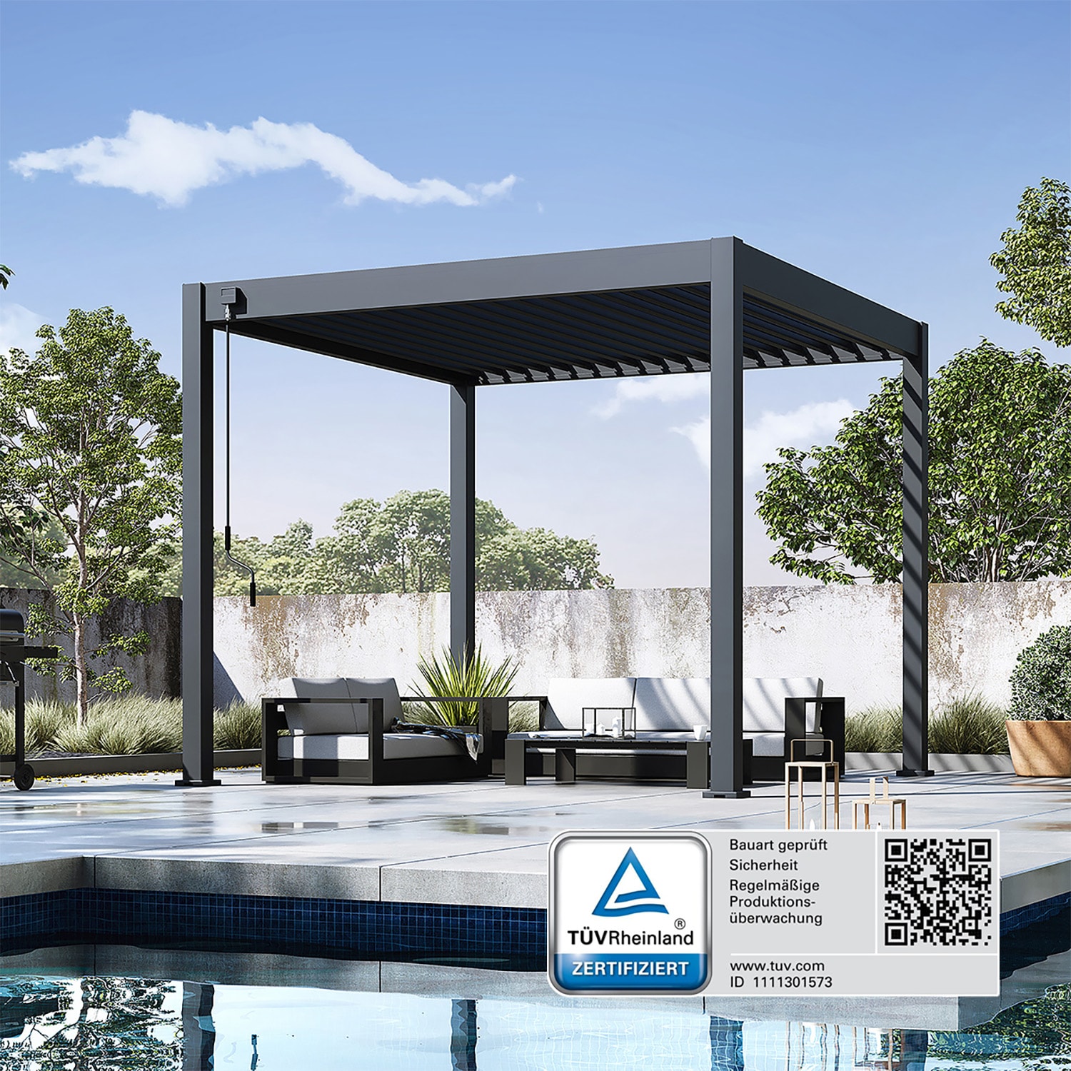 Weide Classic | Pergola Aluminium freistehend | 3 x 3 M | Lamellendach anthrazit? 