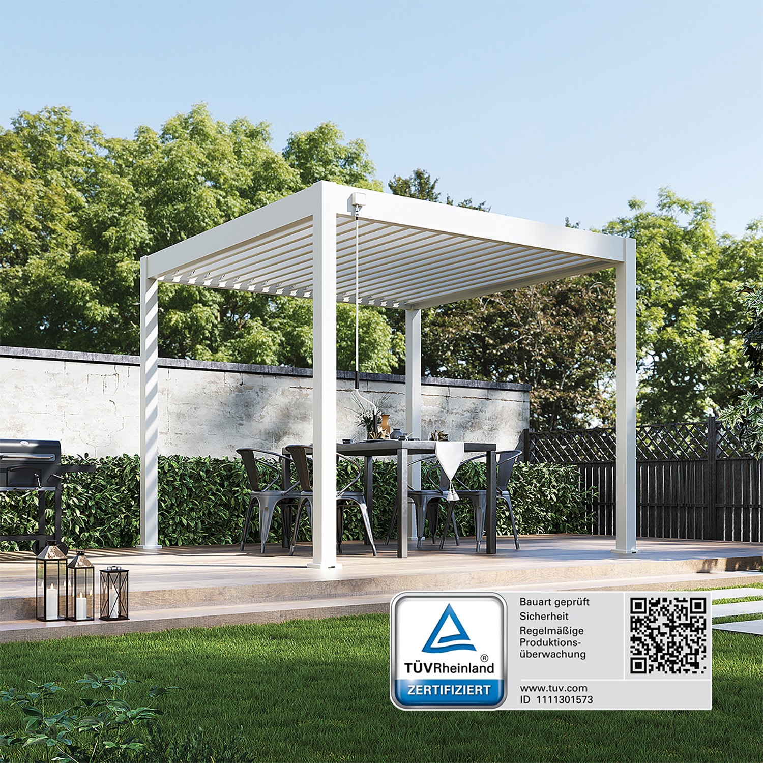 Weide Classic | Pergola Aluminium freistehend | 3 x 3 M | Lamellendach wei&szlig;? 