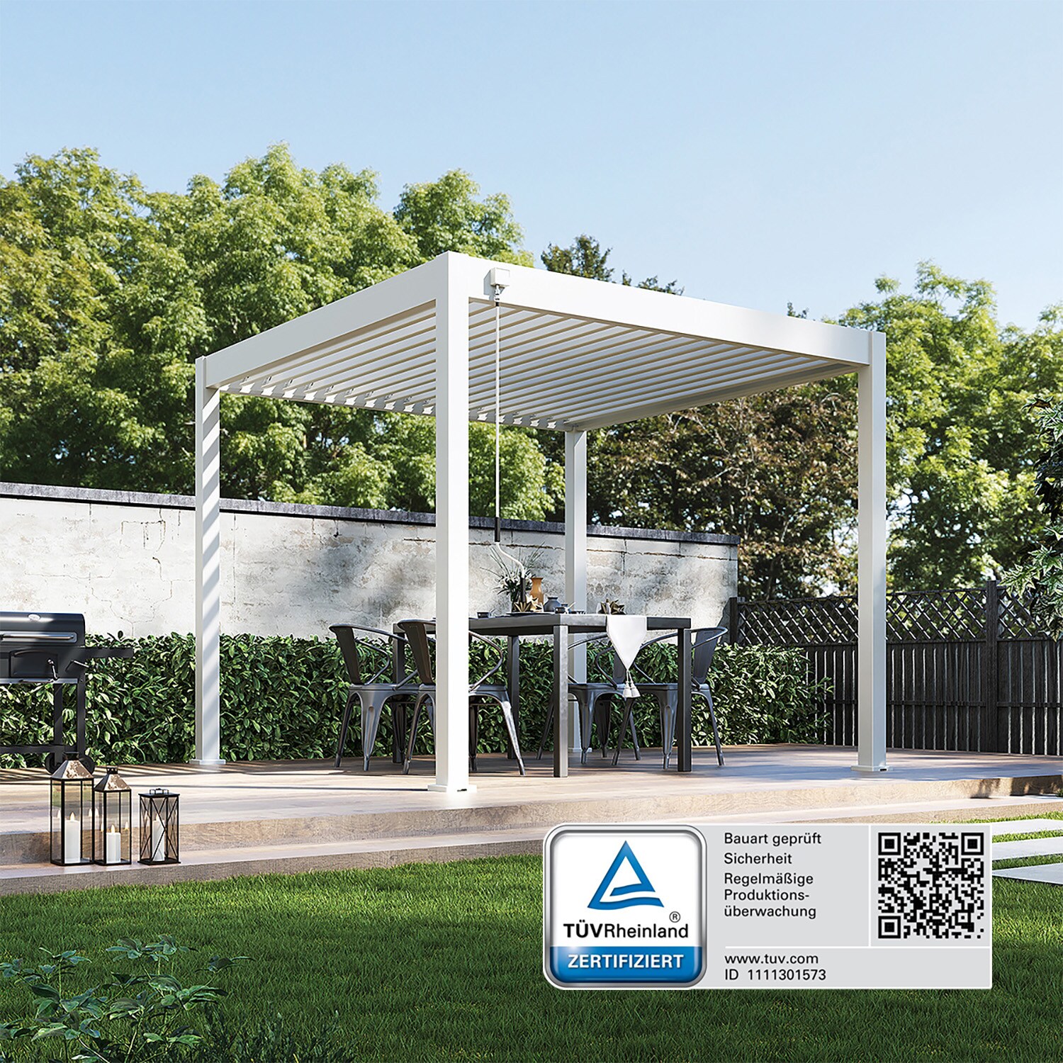 Weide Classic Pavillon Terrassenüberdachung Aluminium 3 X 3 M Weiß