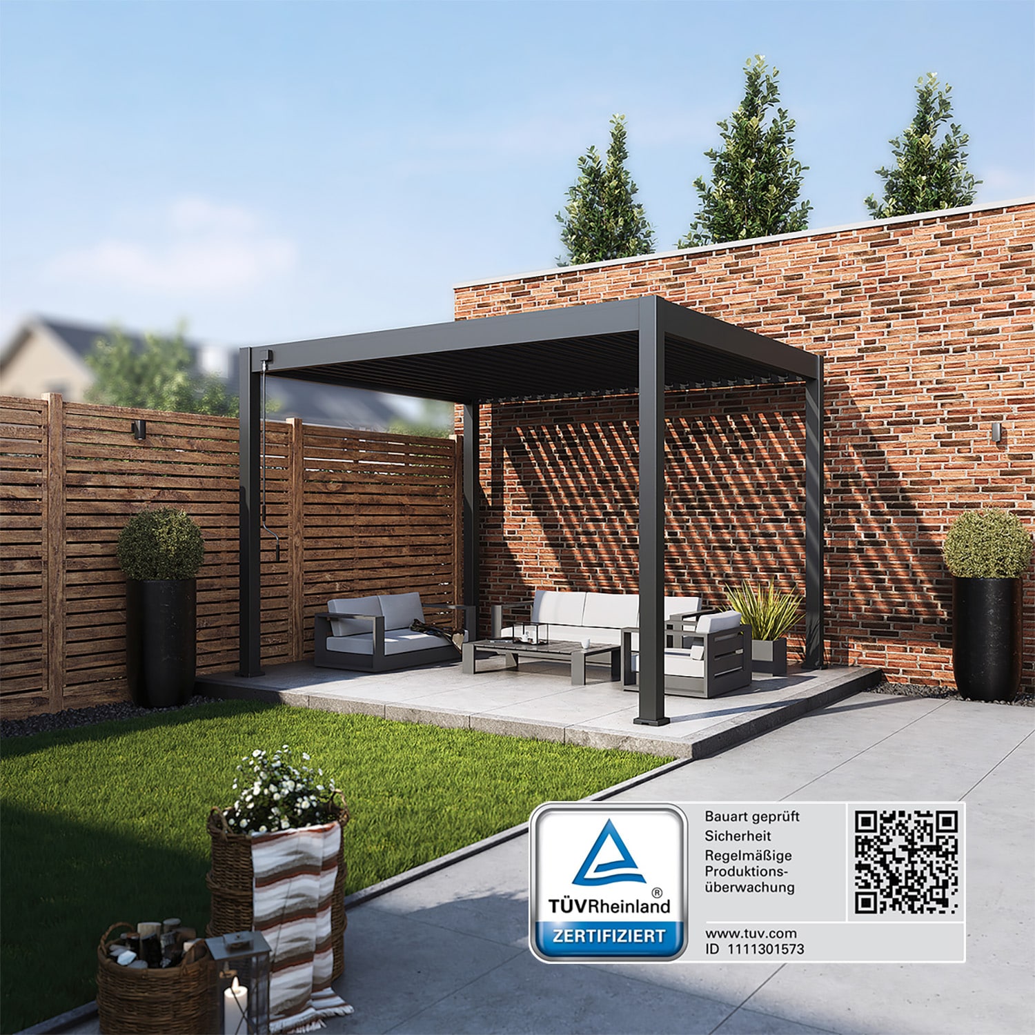 Weide Classic | Pergola Aluminium freistehend | 3 x 3,6 M | Lamellendach anthrazit? 