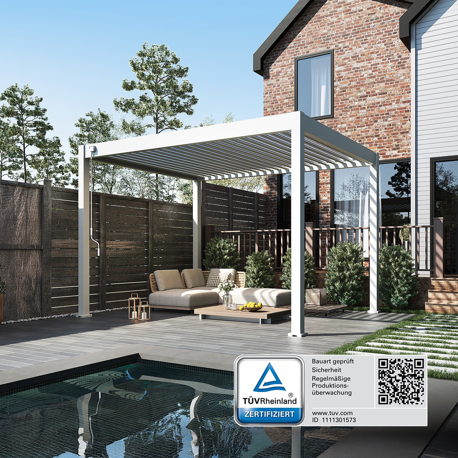 Weide Classic | Pergola Aluminium freistehend | 3 x 3,6 M | Lamellendach wei&szlig;? 