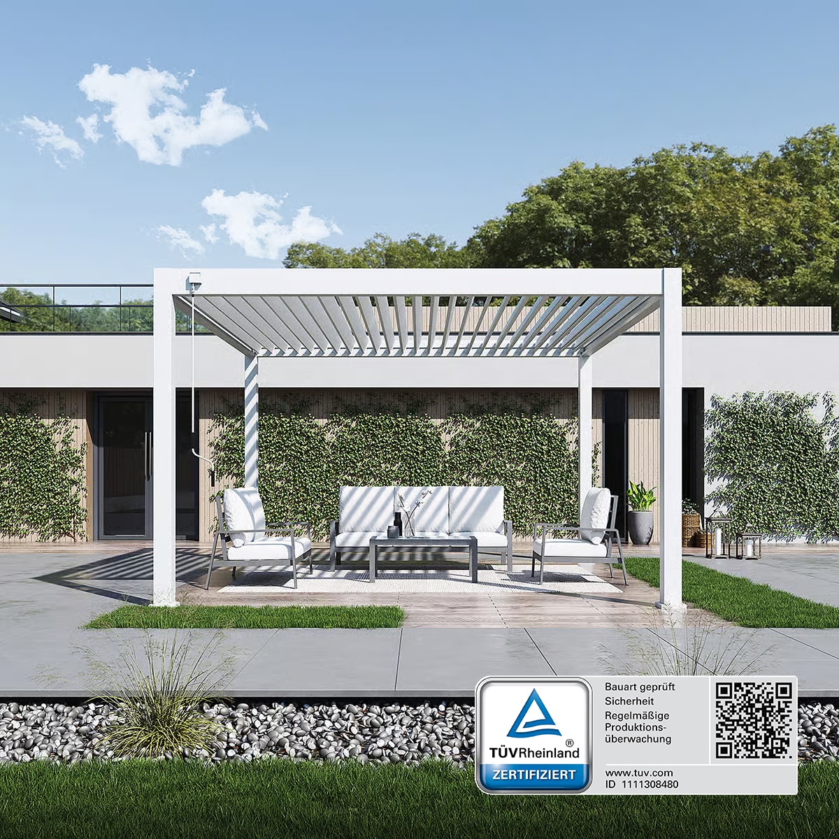 Weide Deluxe Plus | Pergola Voll Aluminium freistehend | 4 x 4 M | Lamellendach wei&szlig;? 