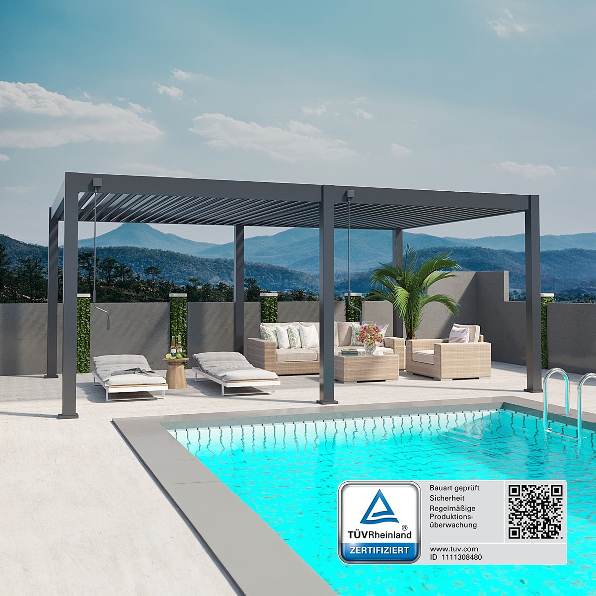 Weide Deluxe Plus | Pergola Voll Aluminium freistehend | 4 x 6 M | Lamellendach anthrazit? 