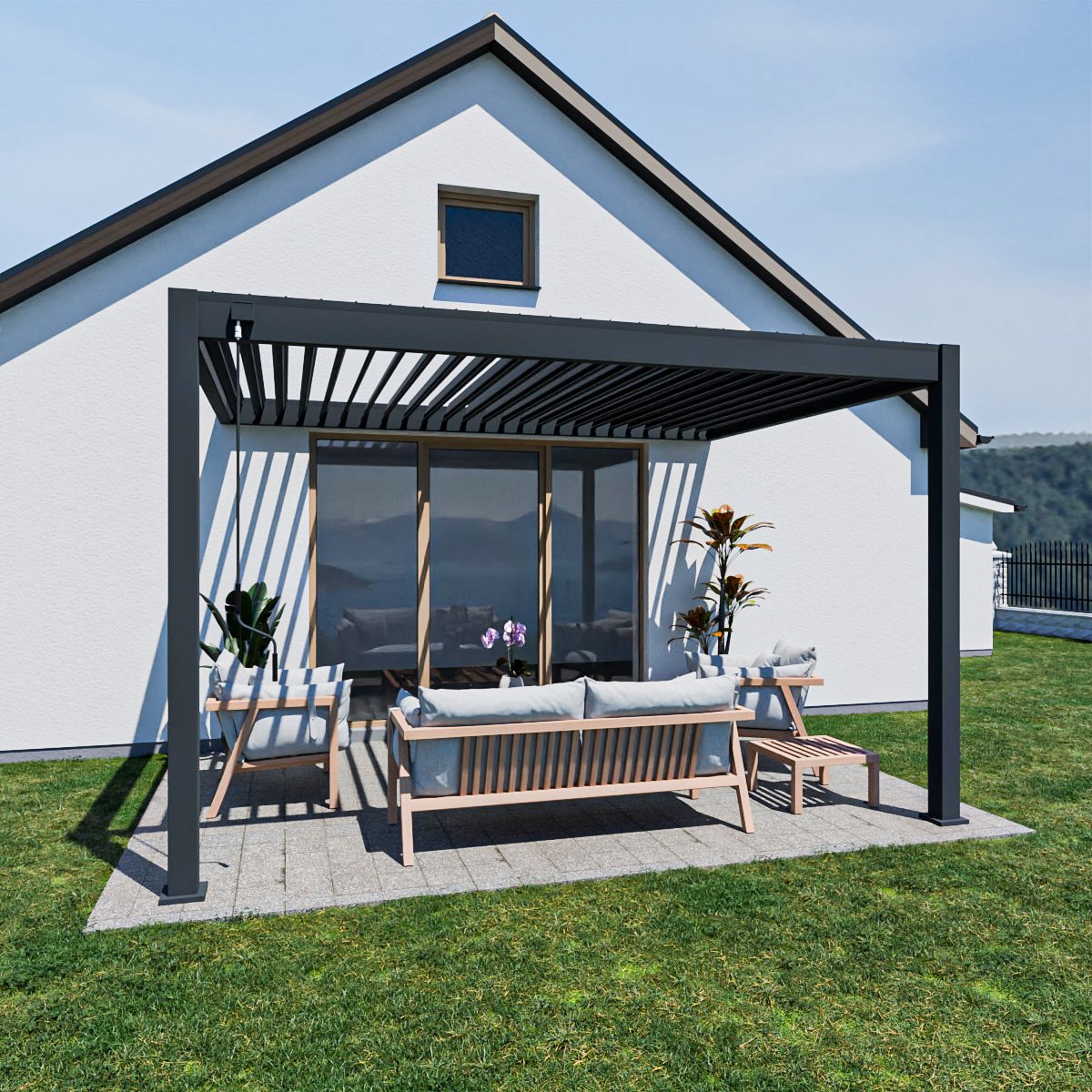 Weide Deluxe | Wand Pergola | Voll Aluminium | 3 x 4 M | Lamellendach anthrazit? 