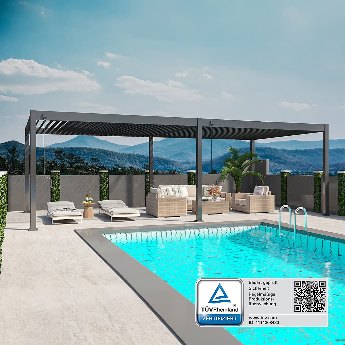 Weide Deluxe Plus | Pergola Voll Aluminium freistehend | 4 x 8 M | Lamellendach anthrazit? 