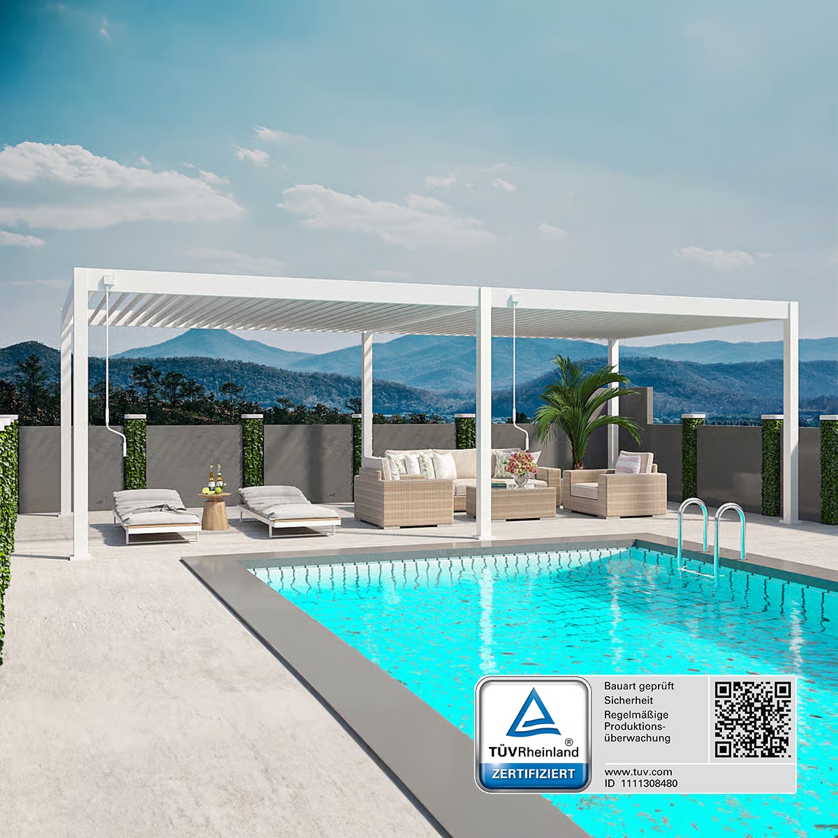 Weide Deluxe Plus | Pergola Voll Aluminium freistehend | 4 x 8 M | Lamellendach wei&szlig;? 