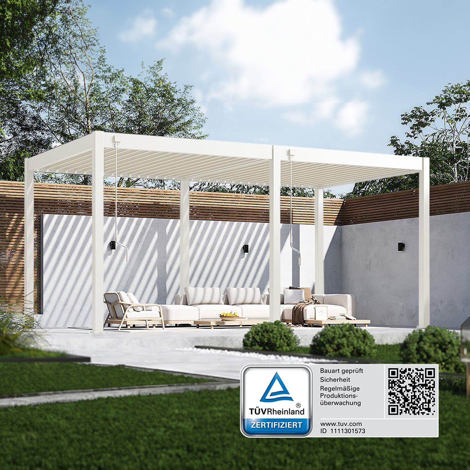 Weide Classic | Pergola Aluminium freistehend | 3 x 5,3 M | Lamellendach wei&szlig;? 