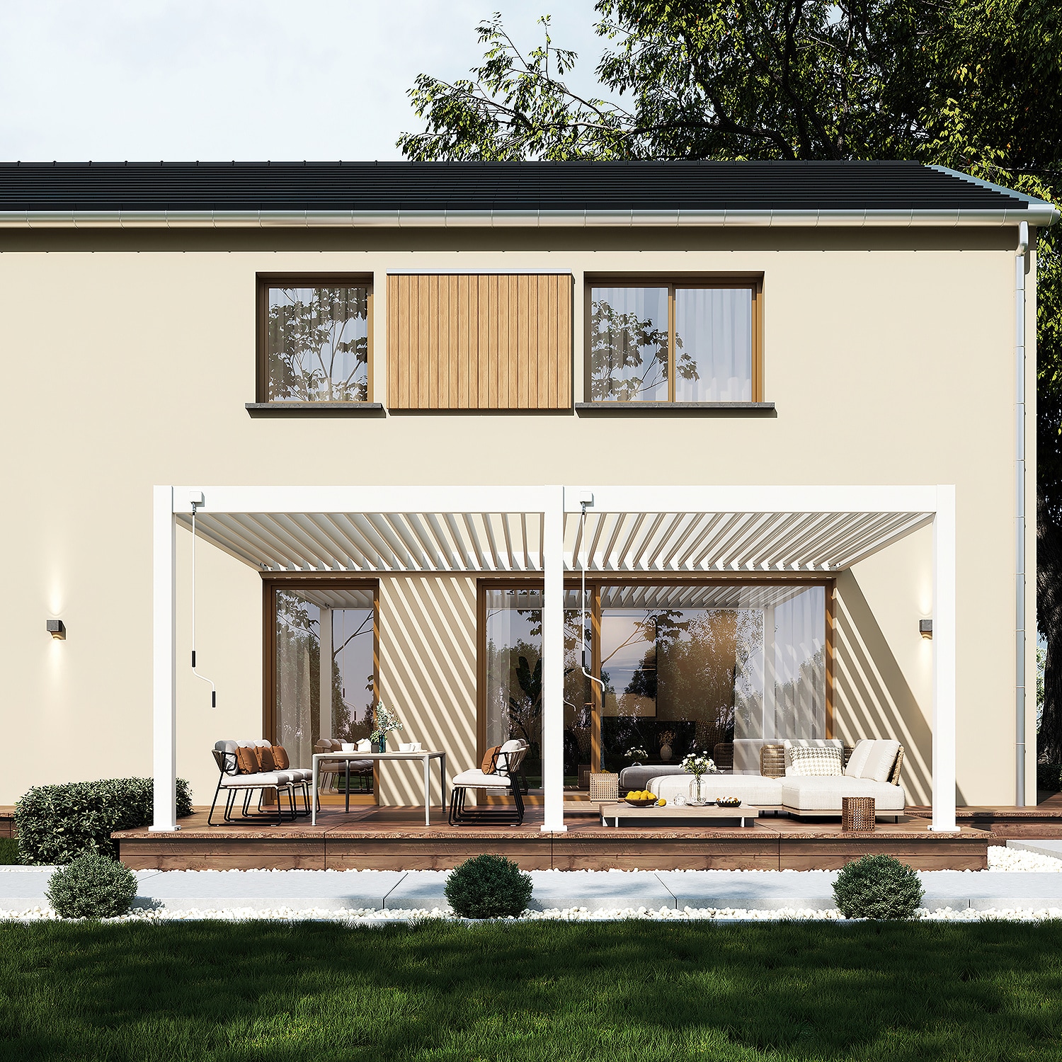 Weide Deluxe Plus | Wand Pergola | Voll Aluminium | 4 x 6 M | Lamellendach wei&szlig;? 