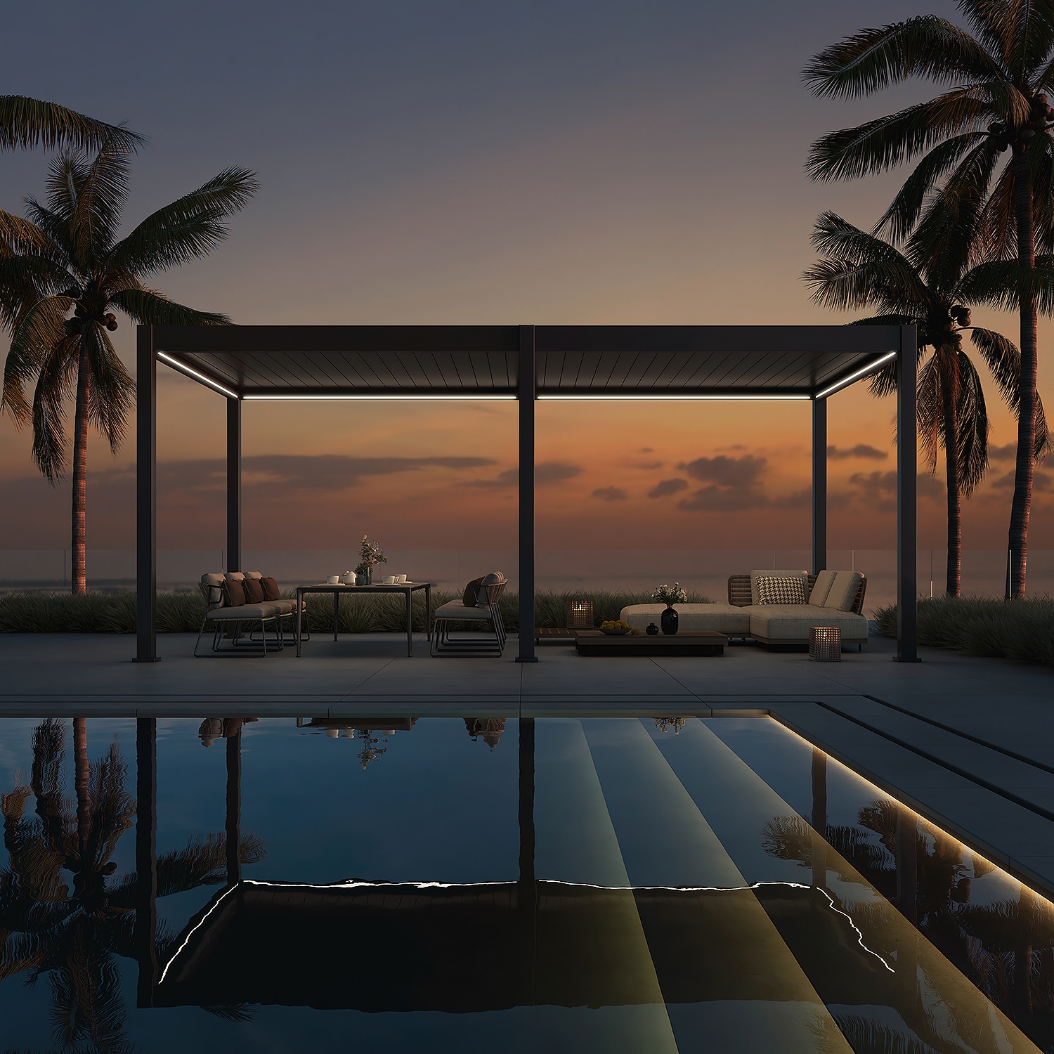 Weide E-Deluxe | elektrische Pergola mit LED | Voll Aluminium | 3 x 6 M | motorisiertes Lamellendach anthrazit? 