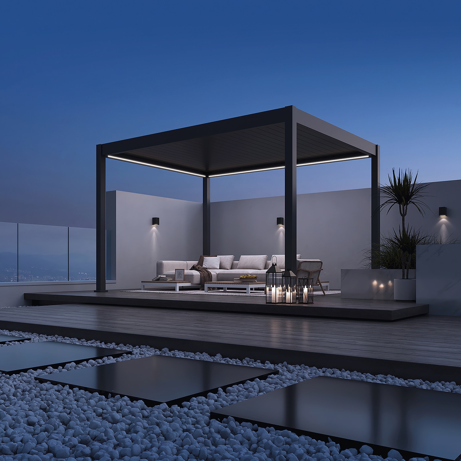 Weide E-Deluxe | elektrische Pergola mit LED | Voll Aluminium | 3,6 x 4 M | motorisiertes Lamellendach anthrazit? 