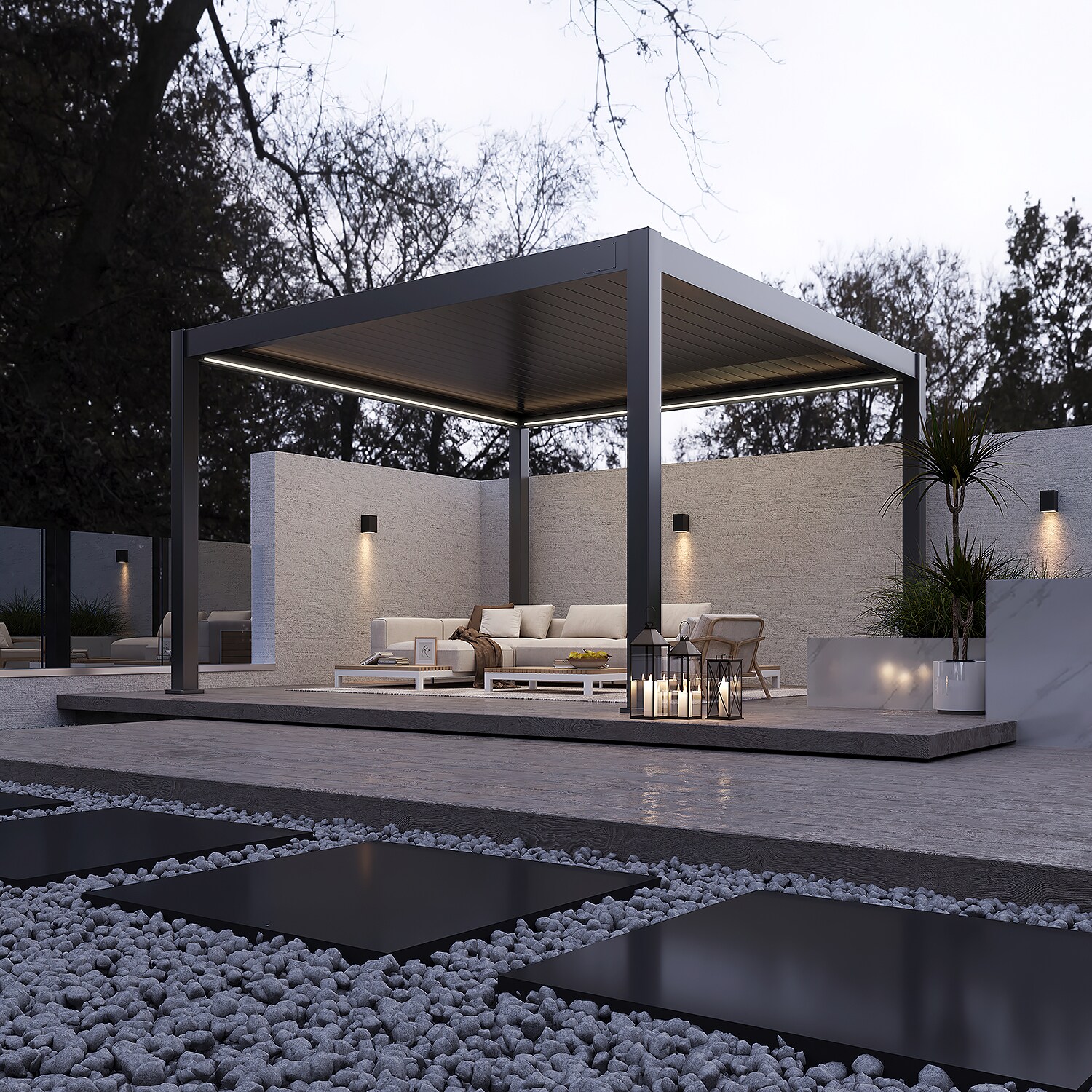 Weide E-Deluxe Plus | elektrische Pergola mit LED | Voll Aluminium | 4 x 4 M | motorisiertes Lamellendach anthrazit? 