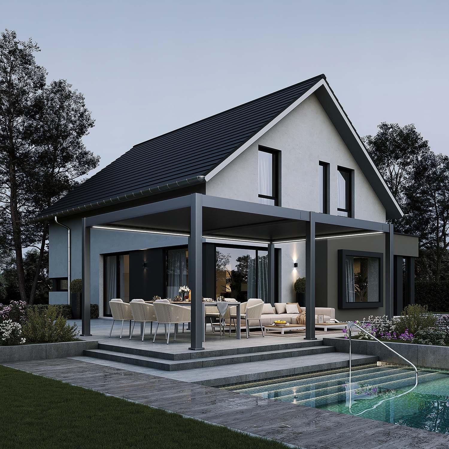 Weide E-Deluxe Plus | elektrische Pergola mit LED | Voll Aluminium | 4 x 6 M | motorisiertes Lamellendach anthrazit? 