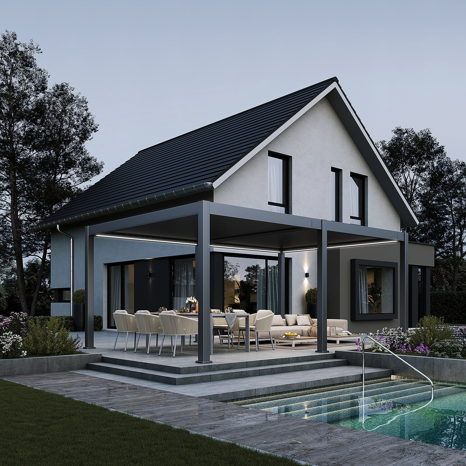 Weide Deluxe Plus Elektrisch. Pavillon Terrassenüberdachung Alu 4 X 6 M