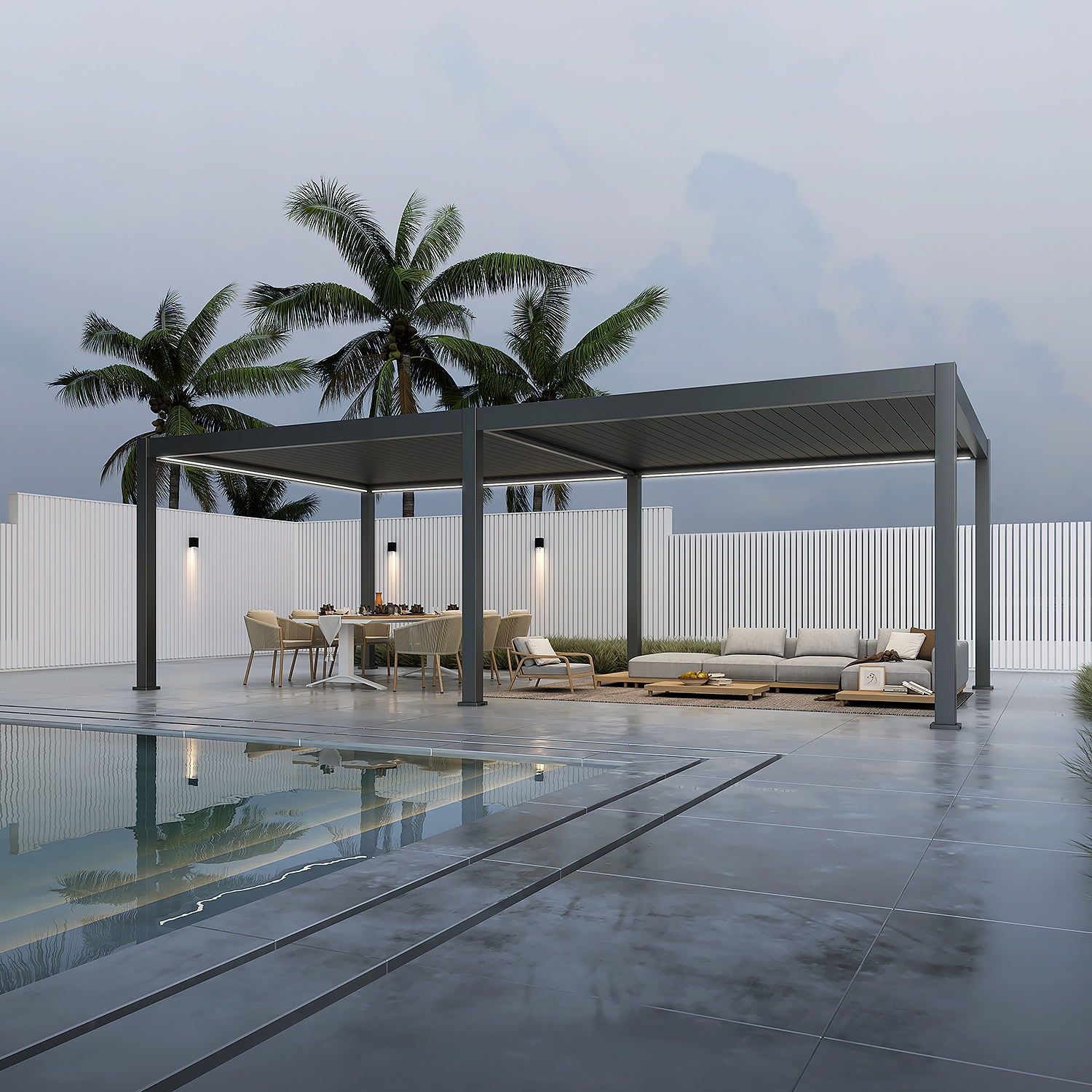 Weide E-Deluxe Plus | elektrische Pergola mit LED | Voll Aluminium | 4 x 8 M | motorisiertes Lamellendach anthrazit? 