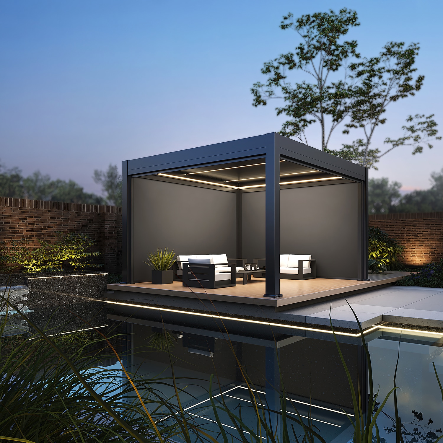 Weide Prestige Pavillon Terrassenüberdachung Alu Led 3,6X4 M + 4 Sonnenrollo